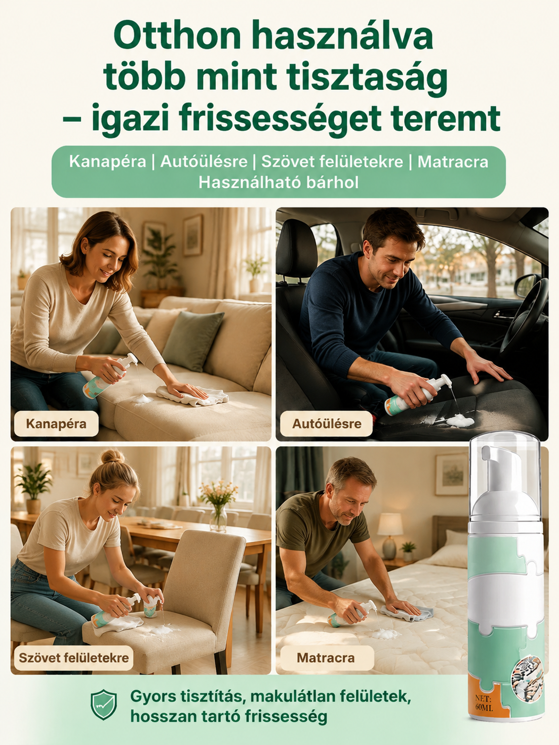 🪑 Univerzális száraztisztító textilhez és bútorhoz – öblítés nélkül!