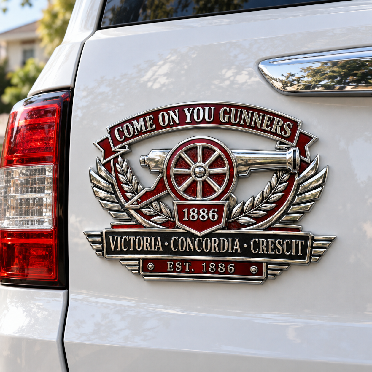 🚗 Gunners Pride 3D Metal Car Emblem – 1886 Cannon Heritage Auto Badge