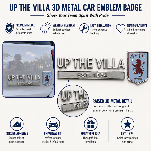 ⚽ UP THE VILLA 3D Metal Car Emblem Badge