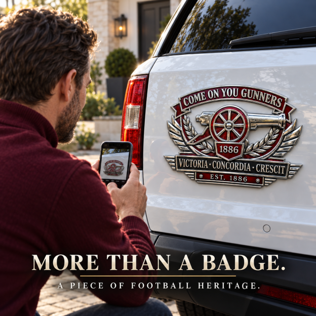 🚗 Gunners Pride 3D Metal Car Emblem – 1886 Cannon Heritage Auto Badge