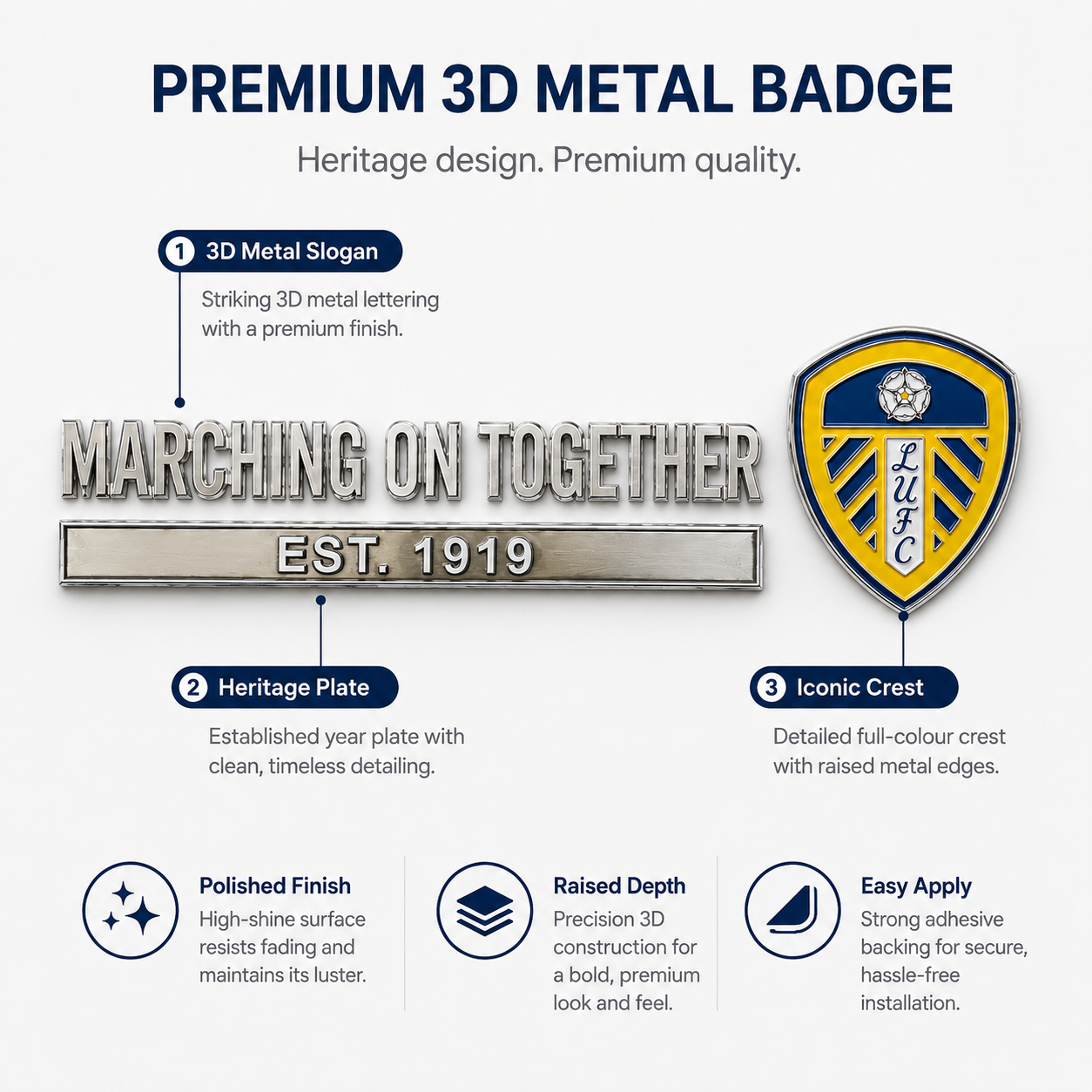 ⚽ Marching On Together 3D Metal Car Emblem Badge