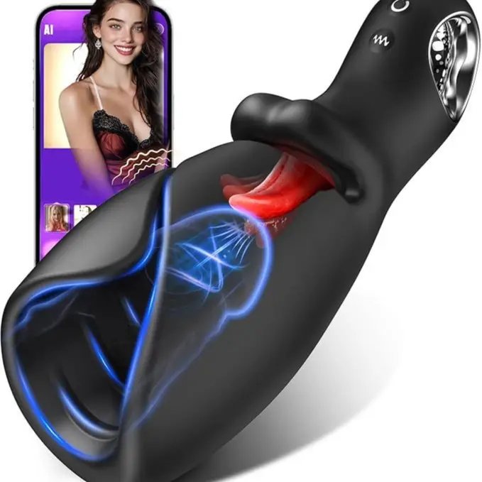 Smart AI Male Masturbator - App Controlled Tongue Vibrator & Penis Stroker