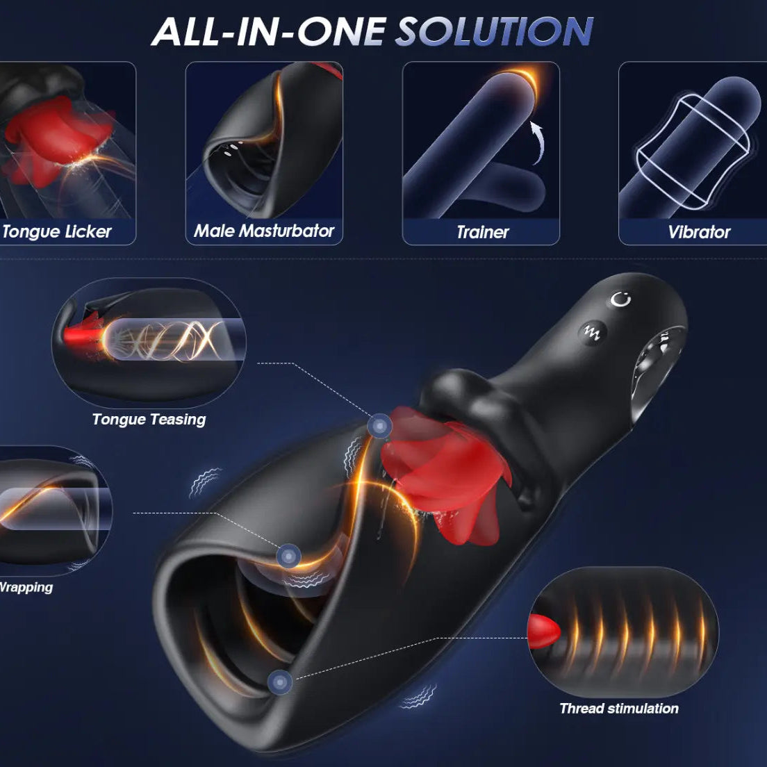 Smart AI Male Masturbator - App Controlled Tongue Vibrator & Penis Stroker