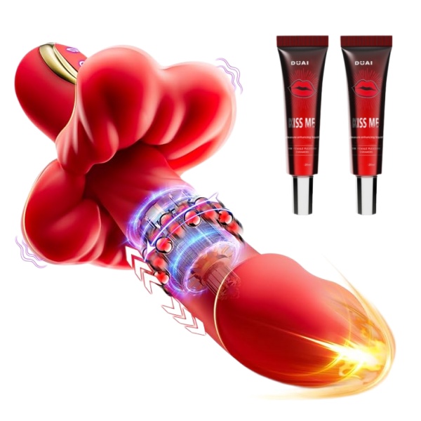 💥🔥2026 Upgraded Thrusting Vibrator Rabbit Dildo G-spot Sex Toys with Rotating Beads -👄Crimson Vortex™🔥