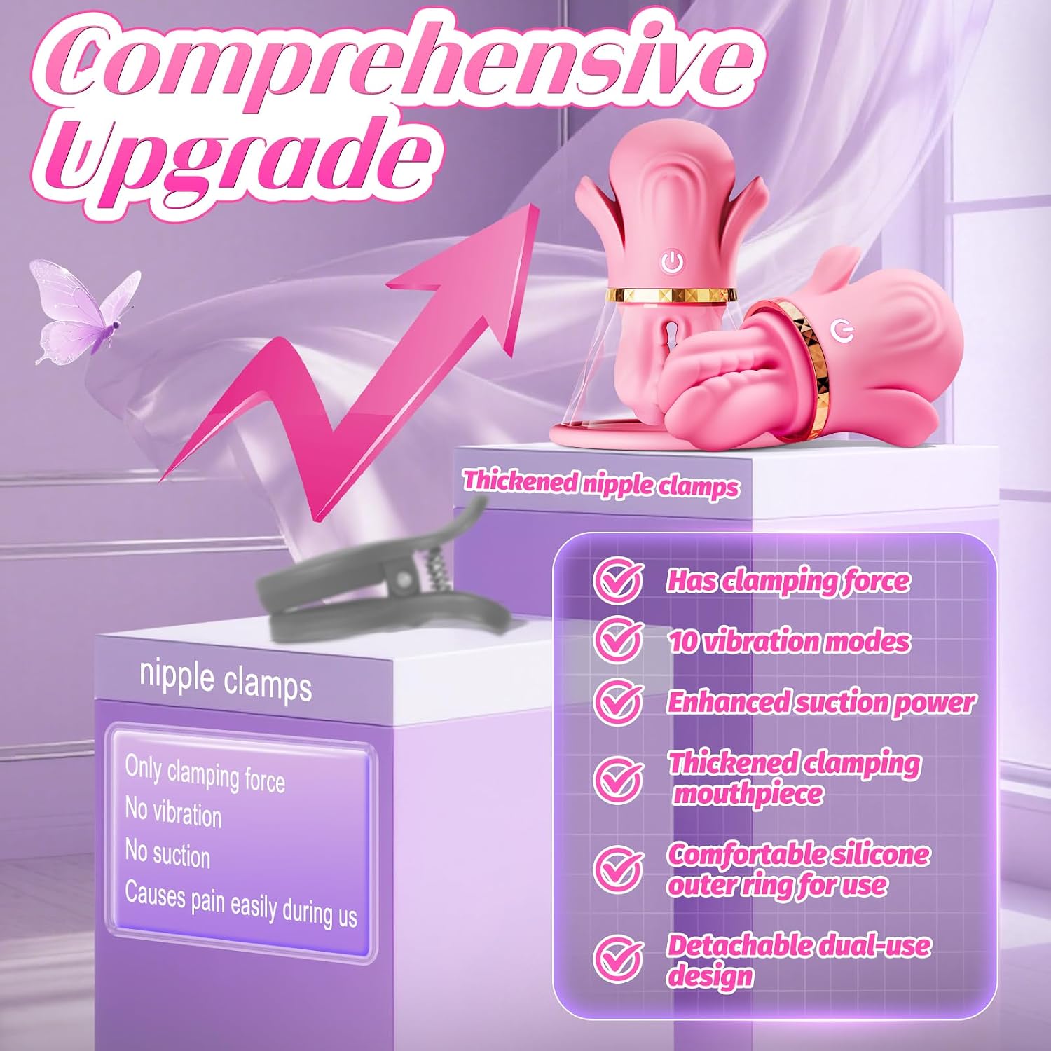 🌹 Lustora™ – 2026 Upgraded Rose Nipple Suckers, 2-in-1 Detachable Nipple Clamps with Thick Soft Silicone for Women & Couples