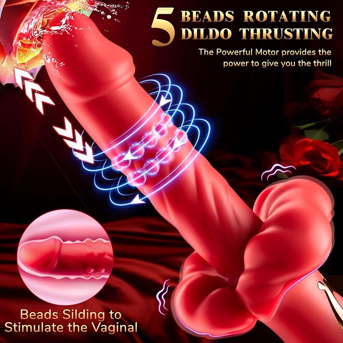 💥🔥2026 Upgraded Thrusting Vibrator Rabbit Dildo G-spot Sex Toys with Rotating Beads -👄Crimson Vortex™🔥