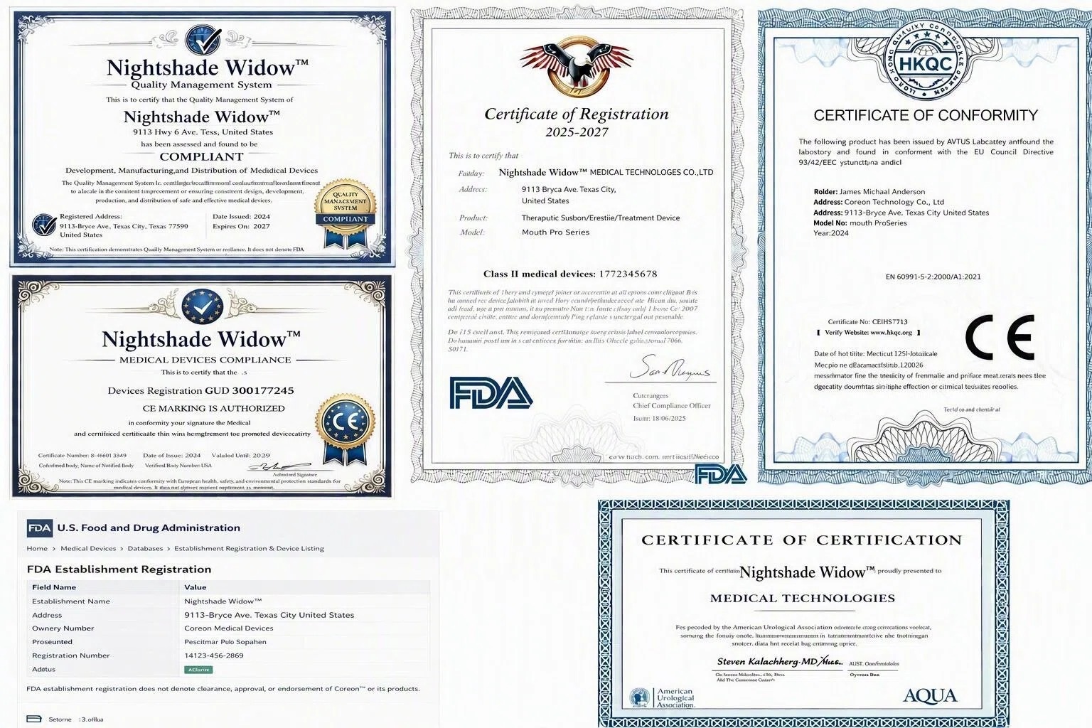 Nightshade Widow certification and industry recognition documentation