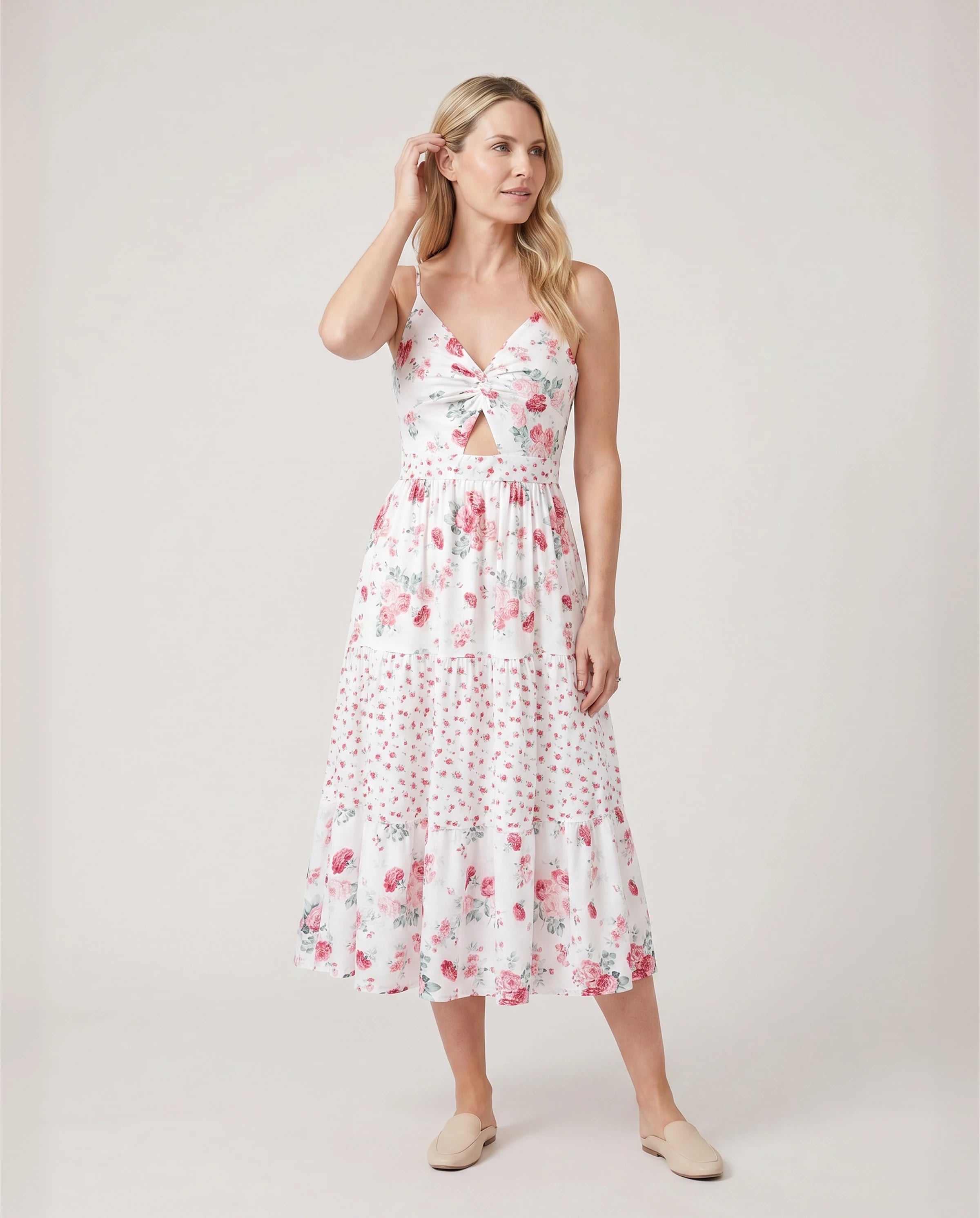 Family Matching Outfits Set Solid Color Short-sleeve Polo Collar Shirt or Flower Print Hollow out Dress  Pink
