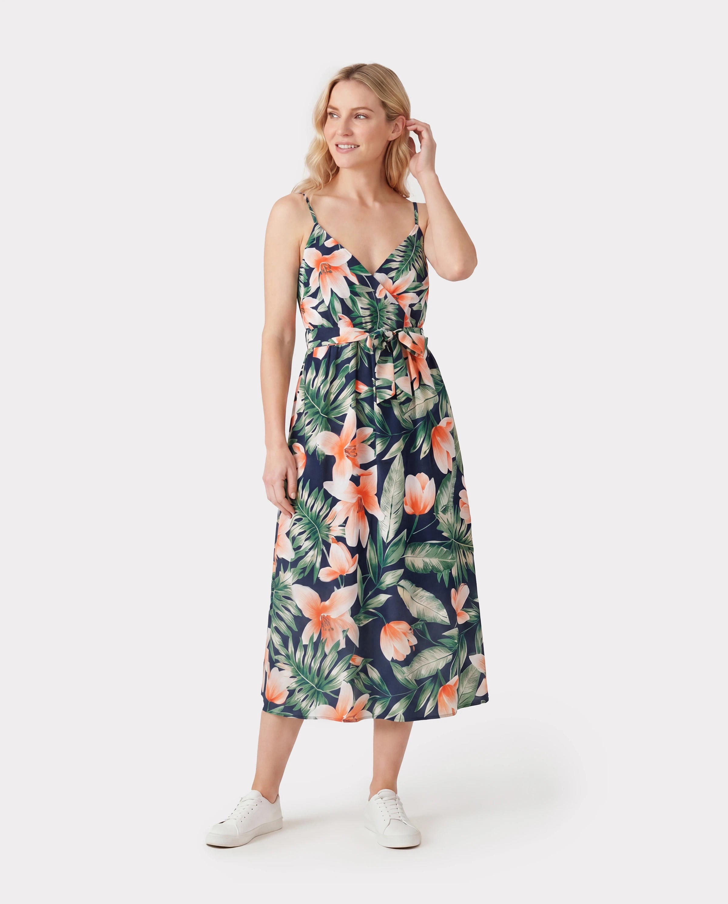 Family Matching Sets Floral Panel Short-sleeve T-shirts or All Over Floral Print V Neck Spaghetti Strap Midi Dresses with Hidden Snap royalblue
