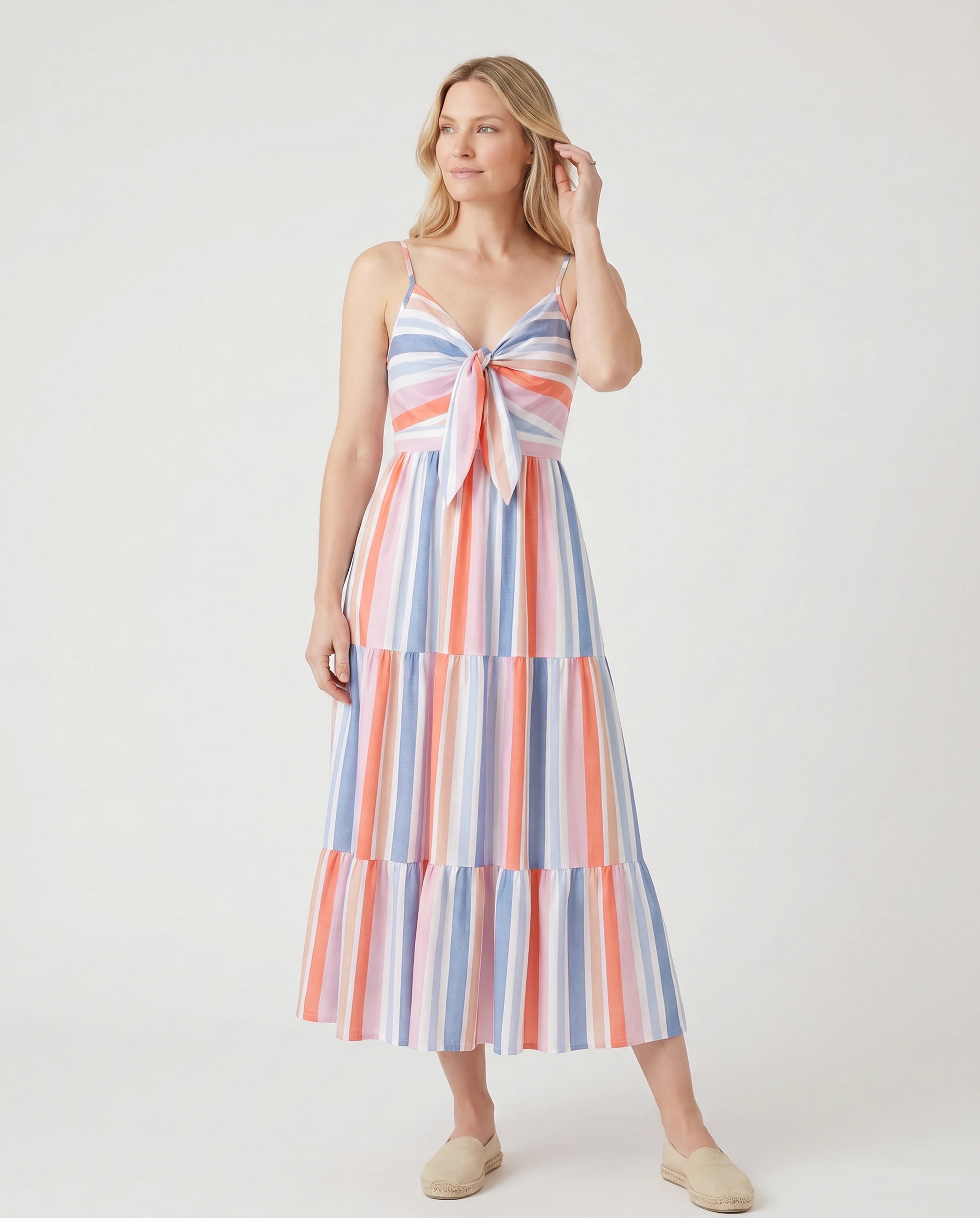 Family Matching Blue Short-sleeve Tee or Colorful Stripe Camisole Dress Multi-color