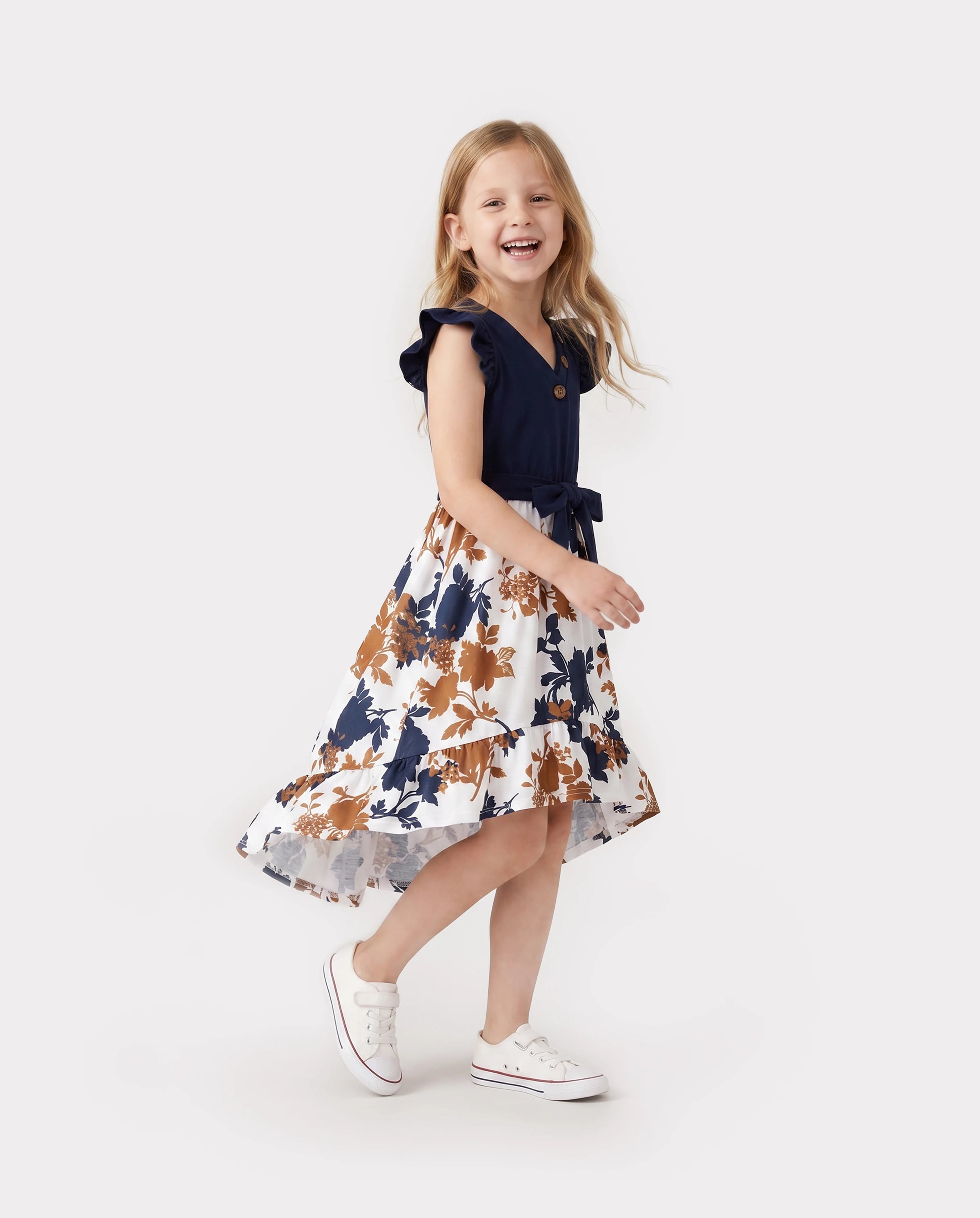Family Matching Casual Dress or T-Shirt, Solid Color, Fabric Stitching royalblue