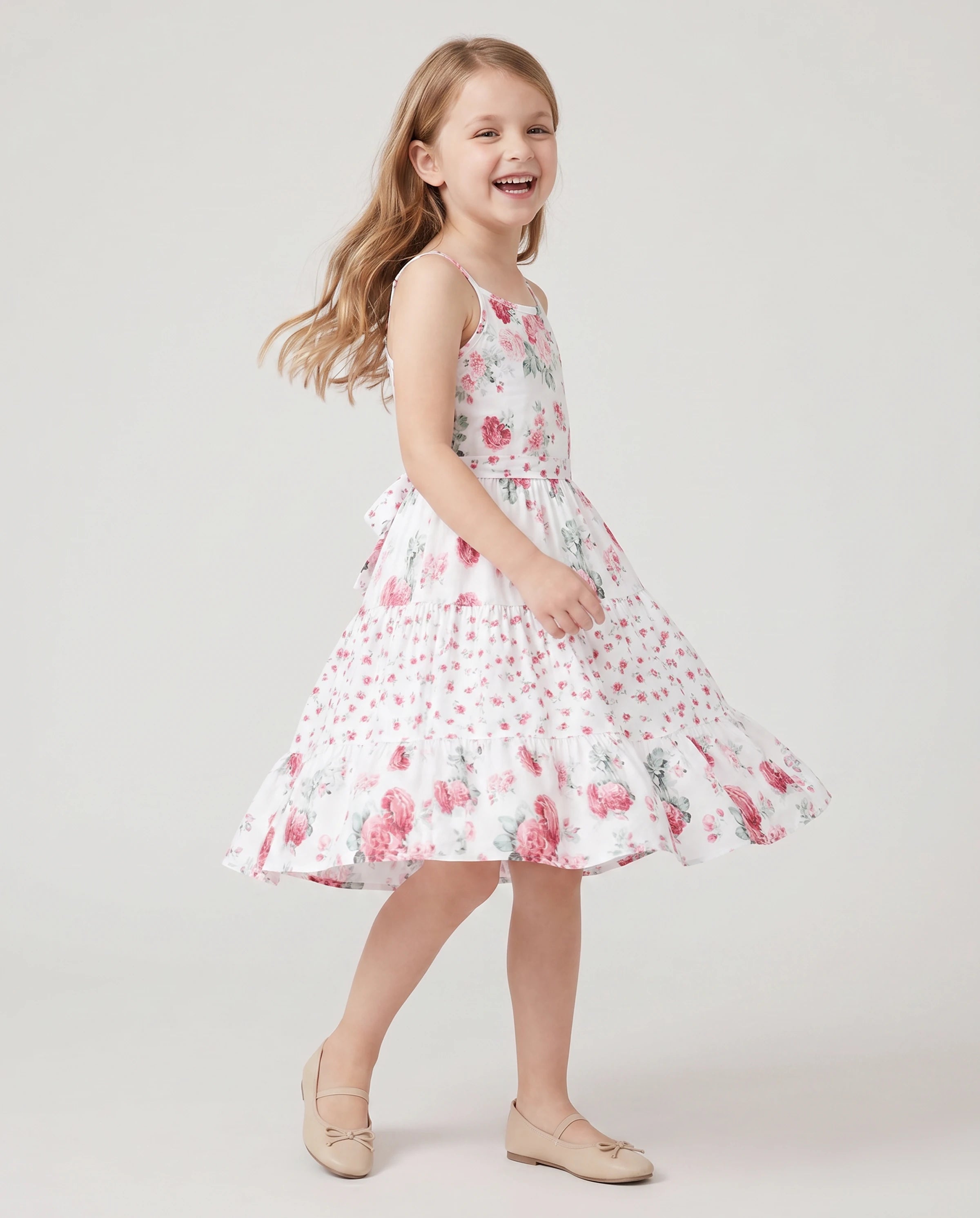 Family Matching Outfits Set Solid Color Short-sleeve Polo Collar Shirt or Flower Print Hollow out Dress  Pink