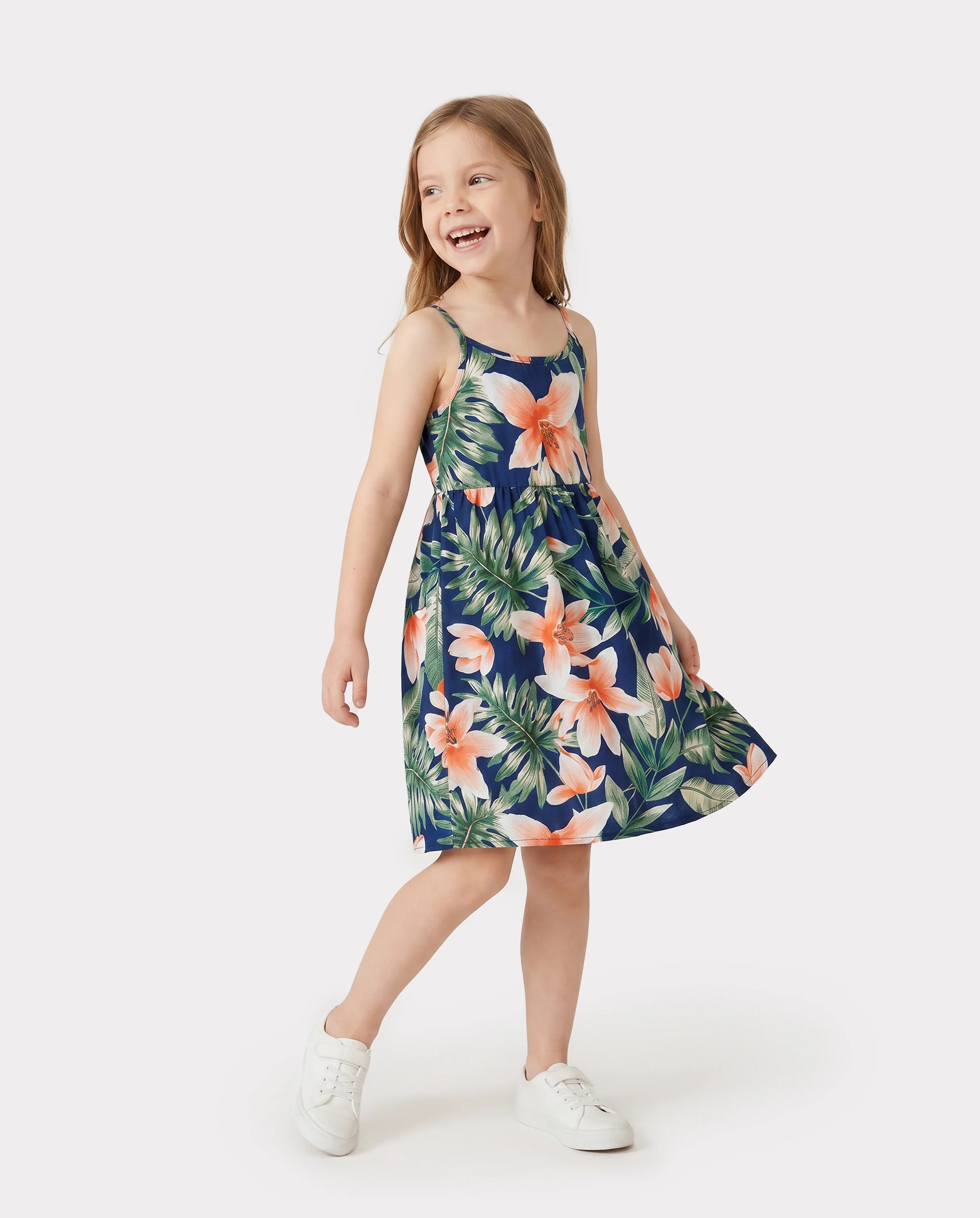 Family Matching Sets Floral Panel Short-sleeve T-shirts or All Over Floral Print V Neck Spaghetti Strap Midi Dresses with Hidden Snap royalblue