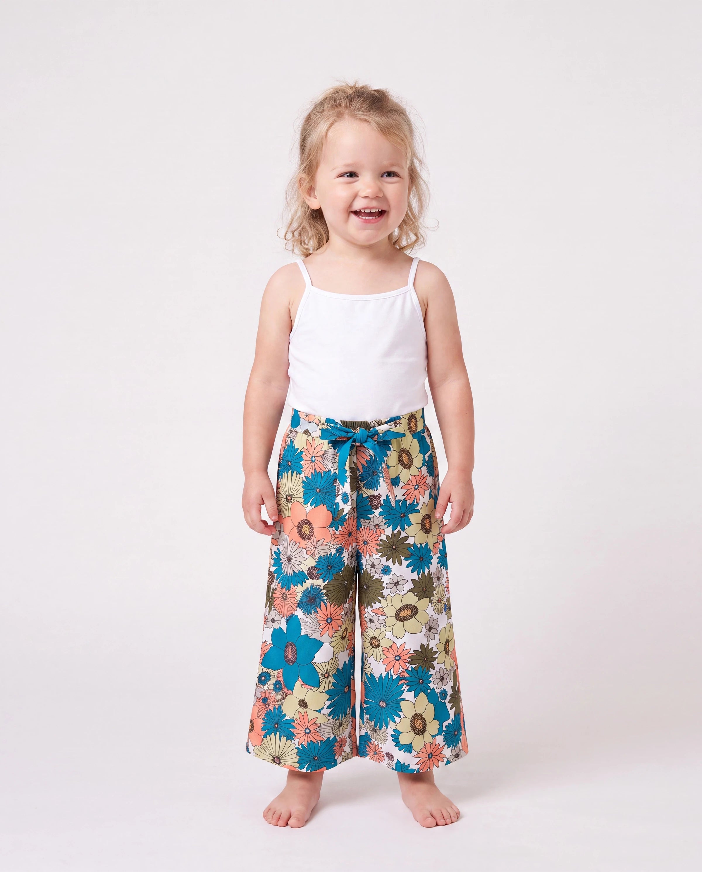 Family Matching Set Sun Flower Print Short-sleeve Collar Shirt or White Camisole Top and Flower Wide-leg Pants Set for Summer Vacation  Multi-color
