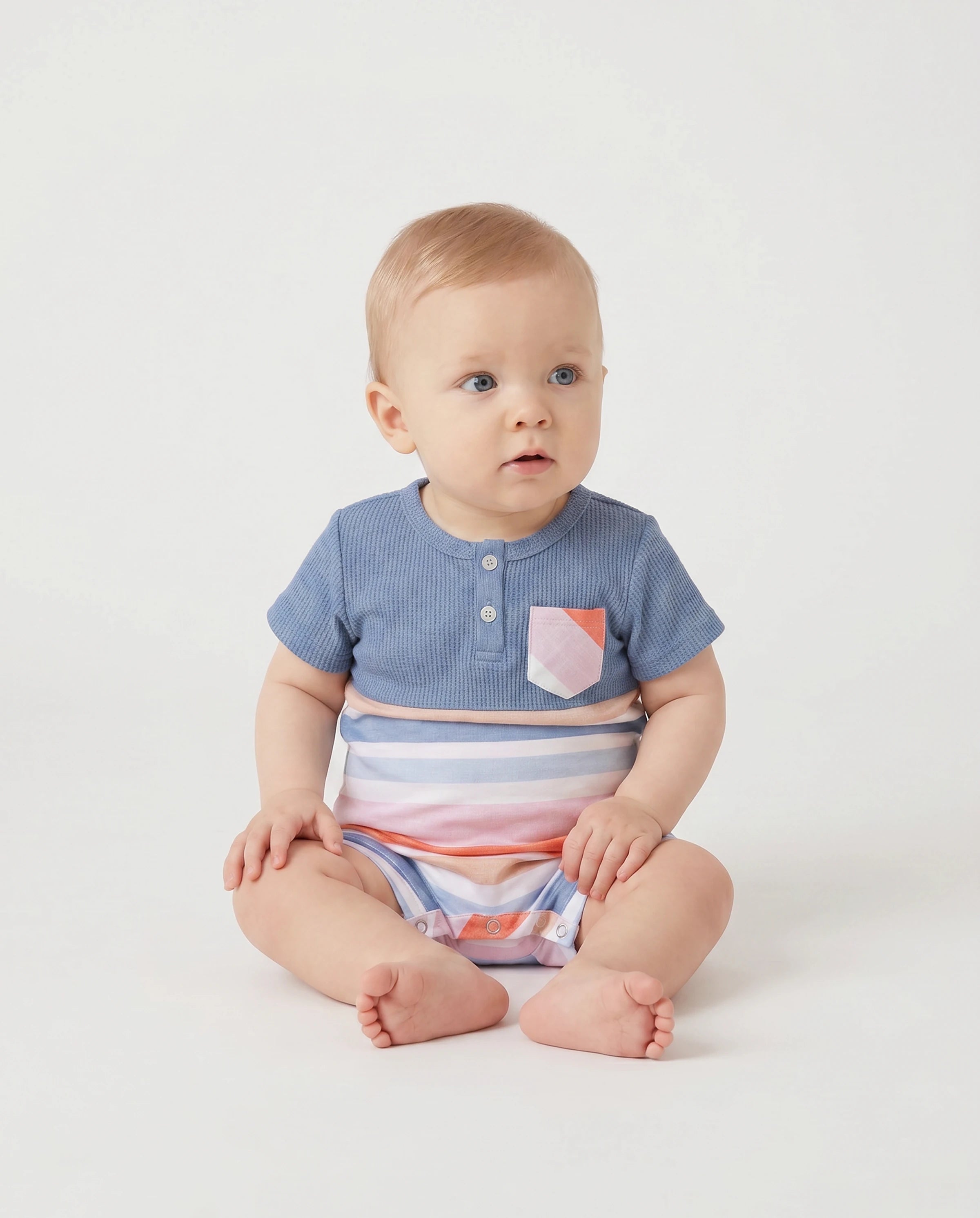 Family Matching Blue Short-sleeve Tee or Colorful Stripe Camisole Dress Multi-color