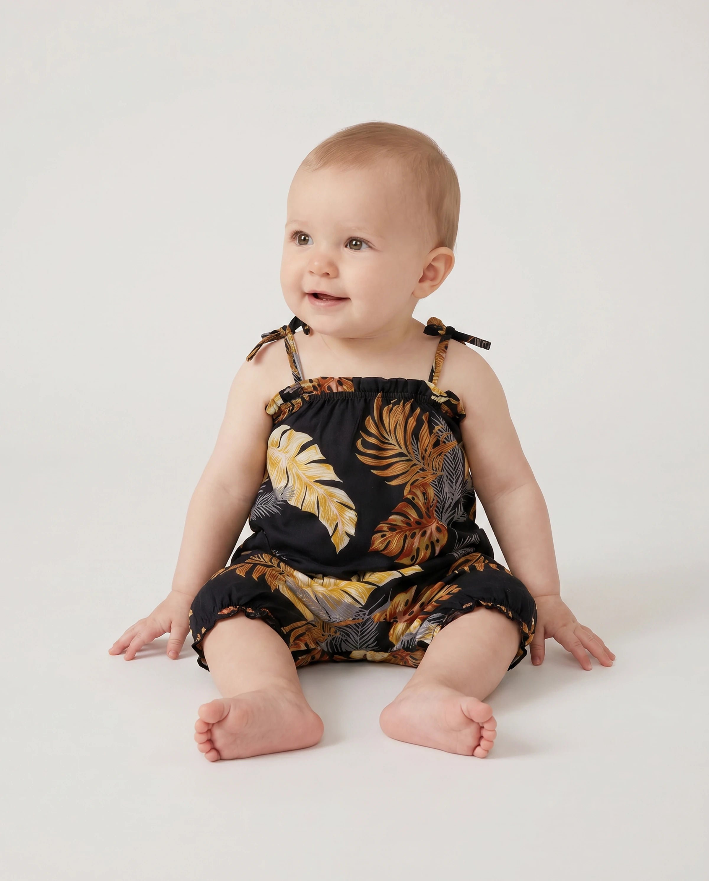 Family Matching Floral Print Beach Wear Short-sleeve Shirt or Camisole top and Wide-Leg Pants Set for Summer Vacation Family Looks Black+White