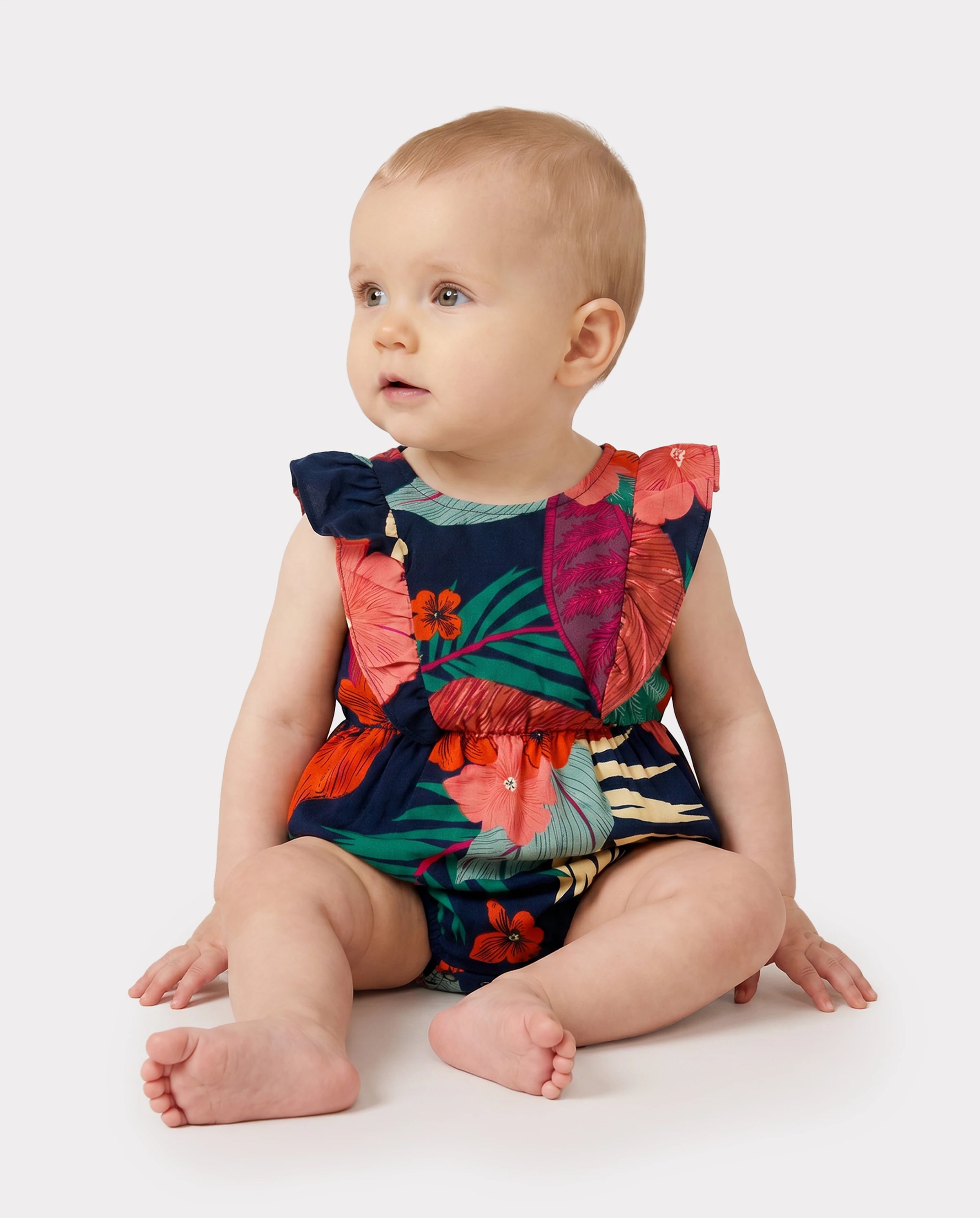 Family Matching Sets Floral Panel Black tee and V-neck Strap Dress with Hidden Snap Deep Blue