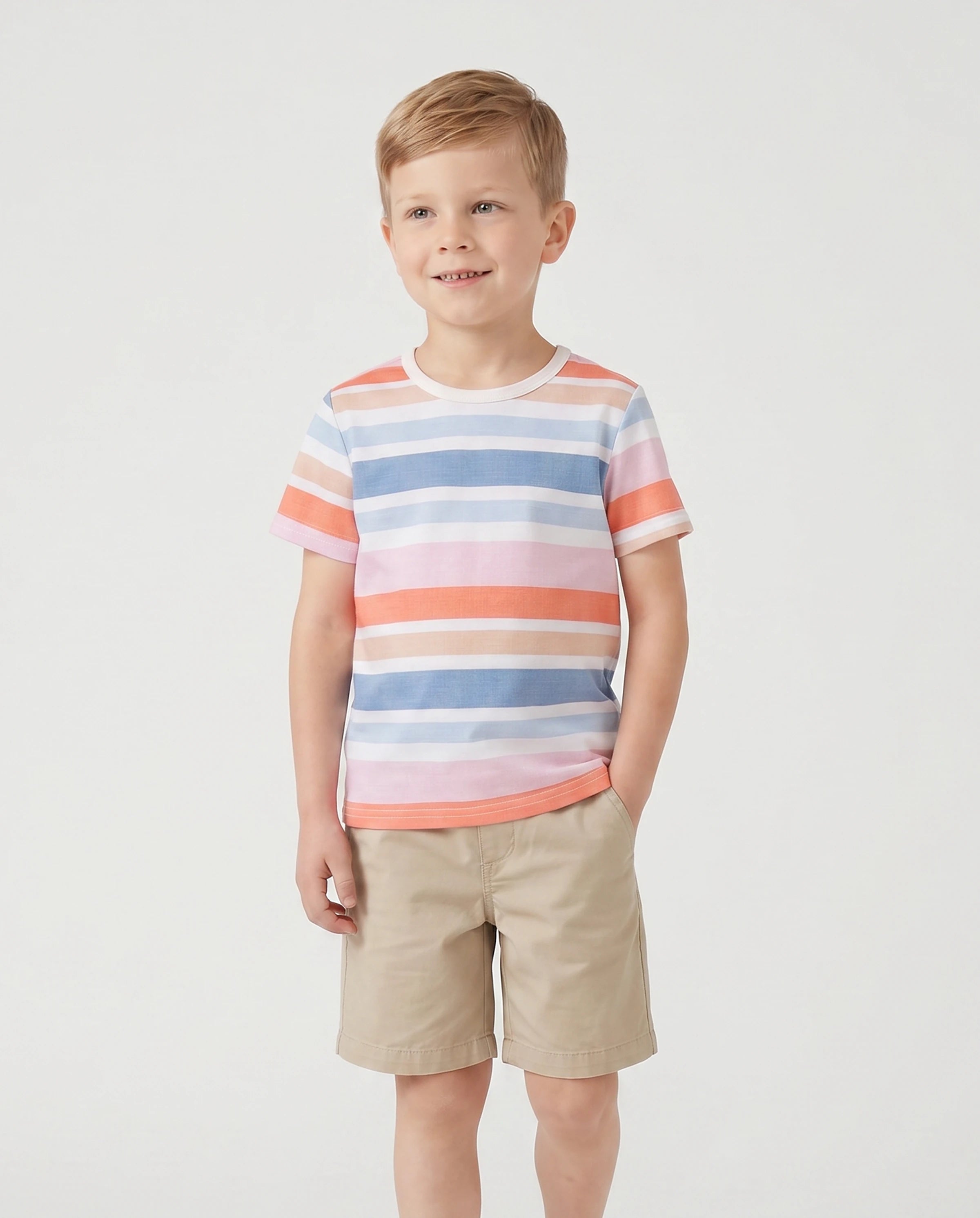 Family Matching Blue Short-sleeve Tee or Colorful Stripe Camisole Dress Multi-color