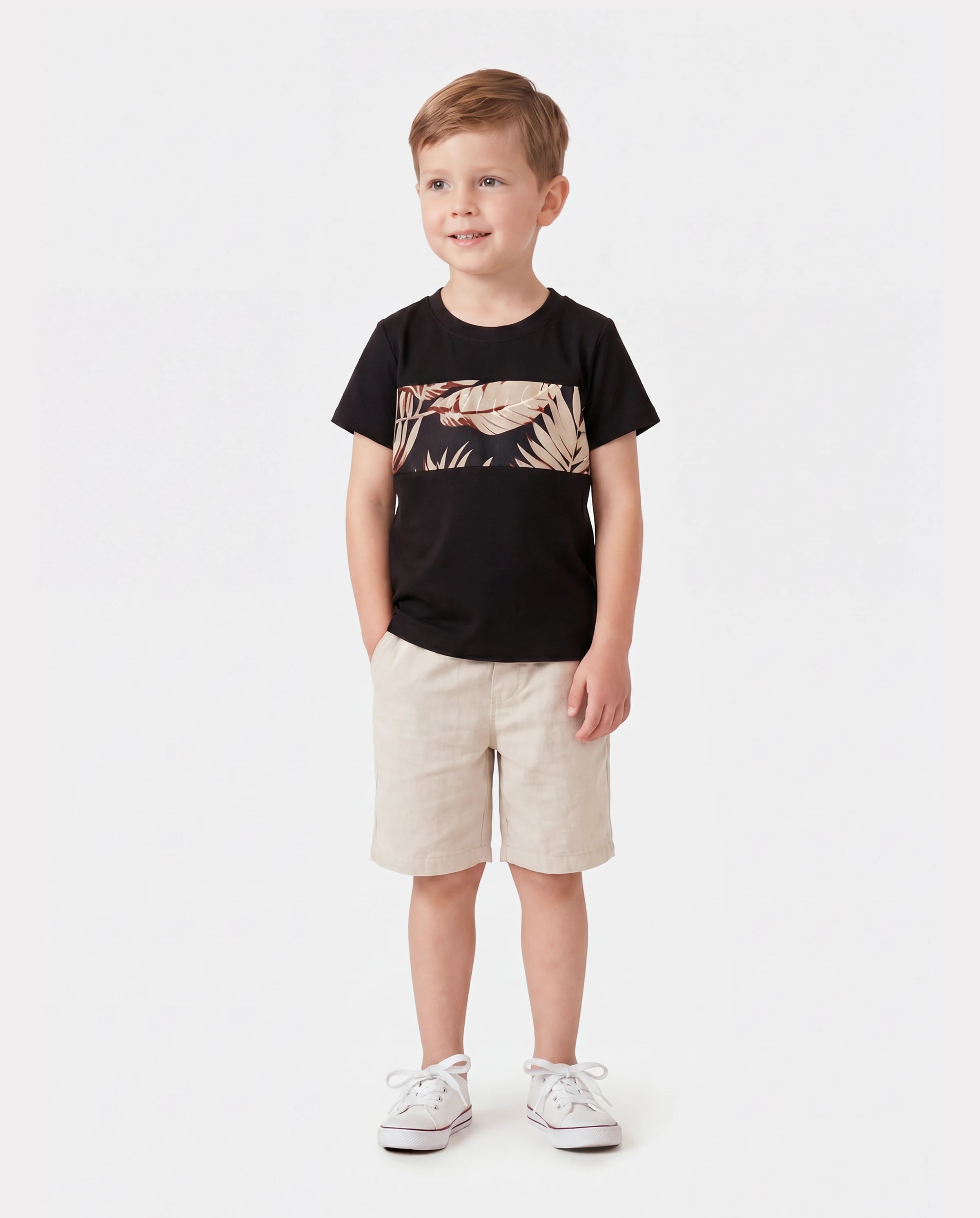 Family Matching Floral Print Belted Cami Dresses And Solid Short Sleeve Tops Sets Black