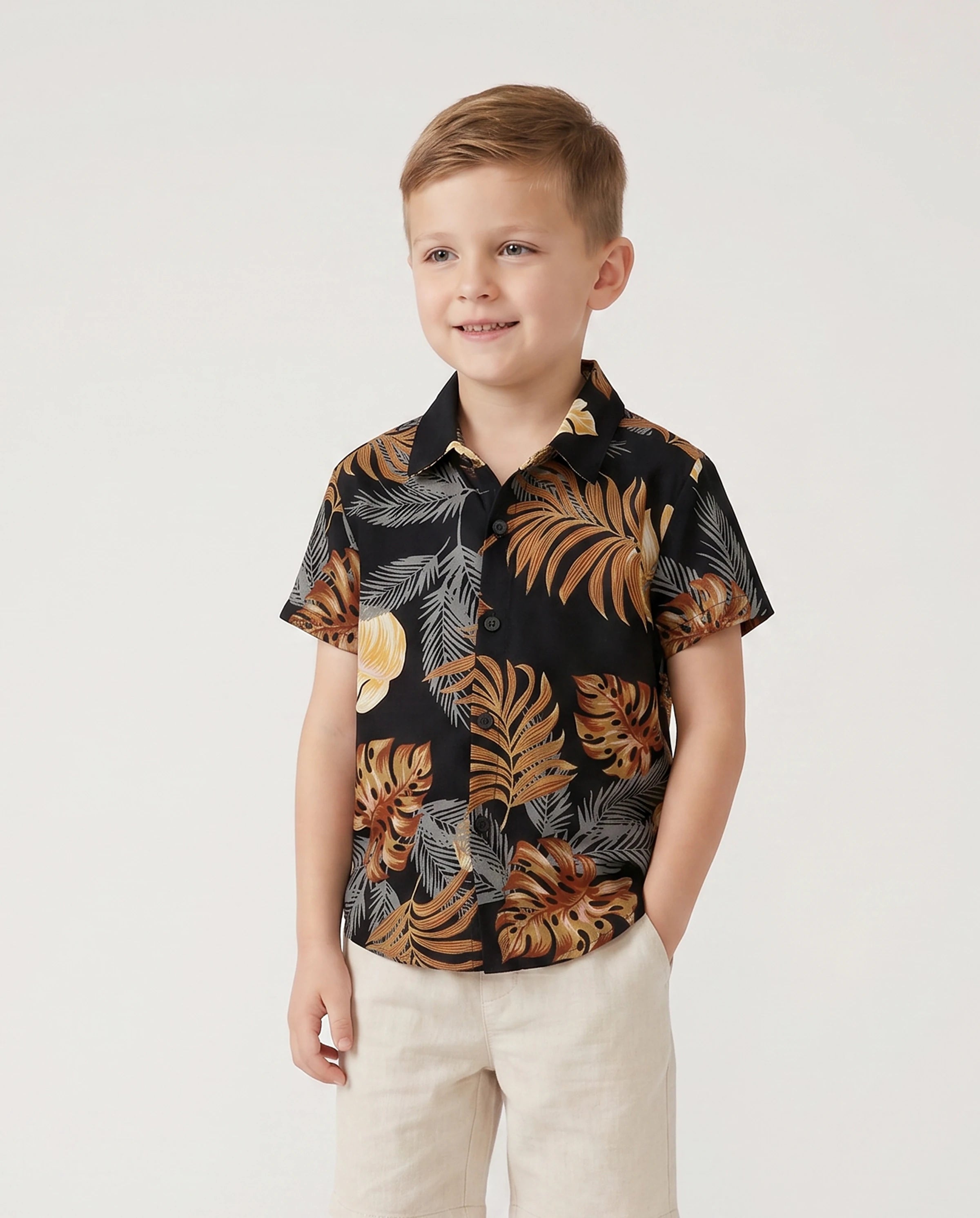 Family Matching Floral Print Beach Wear Short-sleeve Shirt or Camisole top and Wide-Leg Pants Set for Summer Vacation Family Looks Black+White