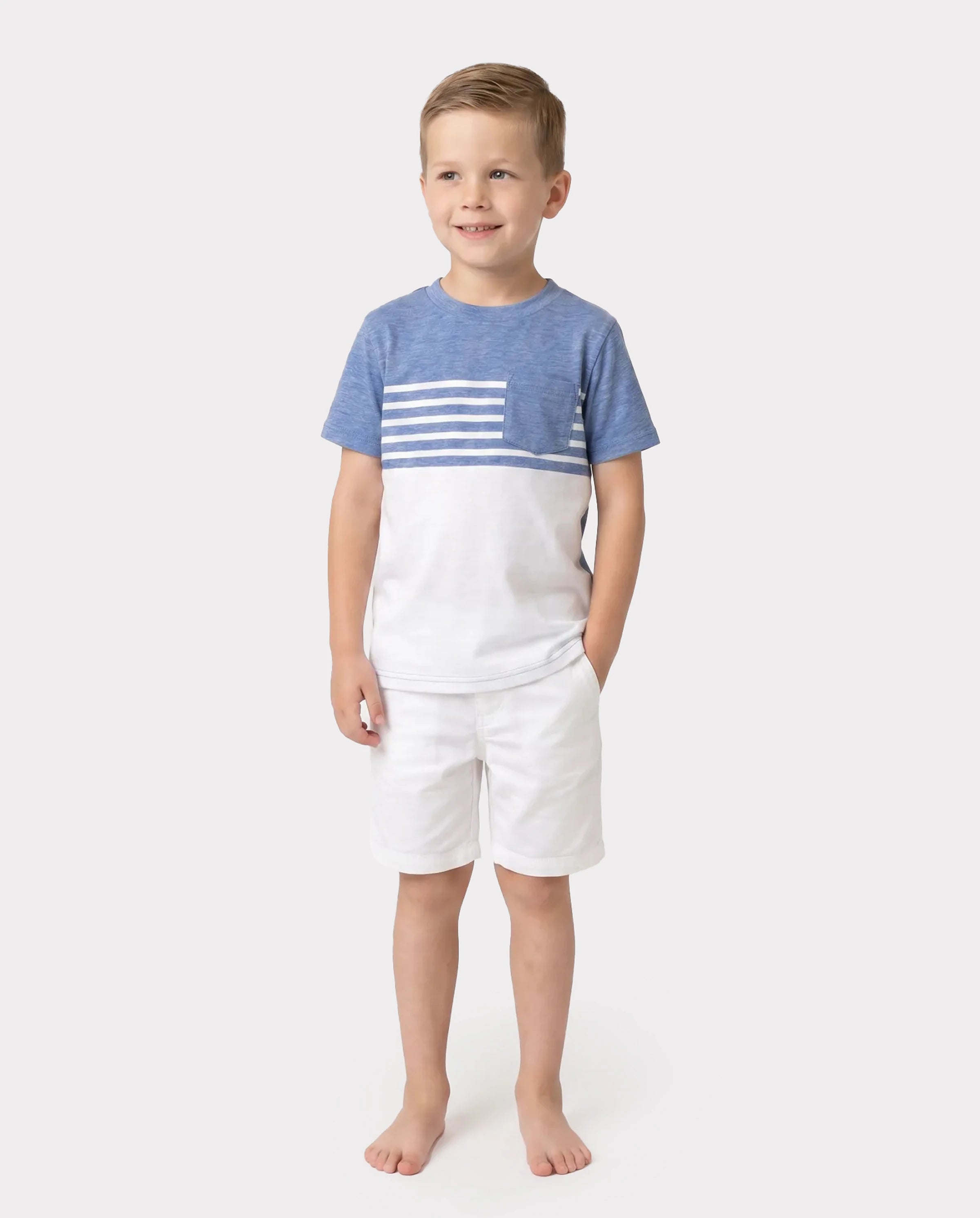 Family Matching Outfit: Floral Smocking Casual Suit BLUEWHITE