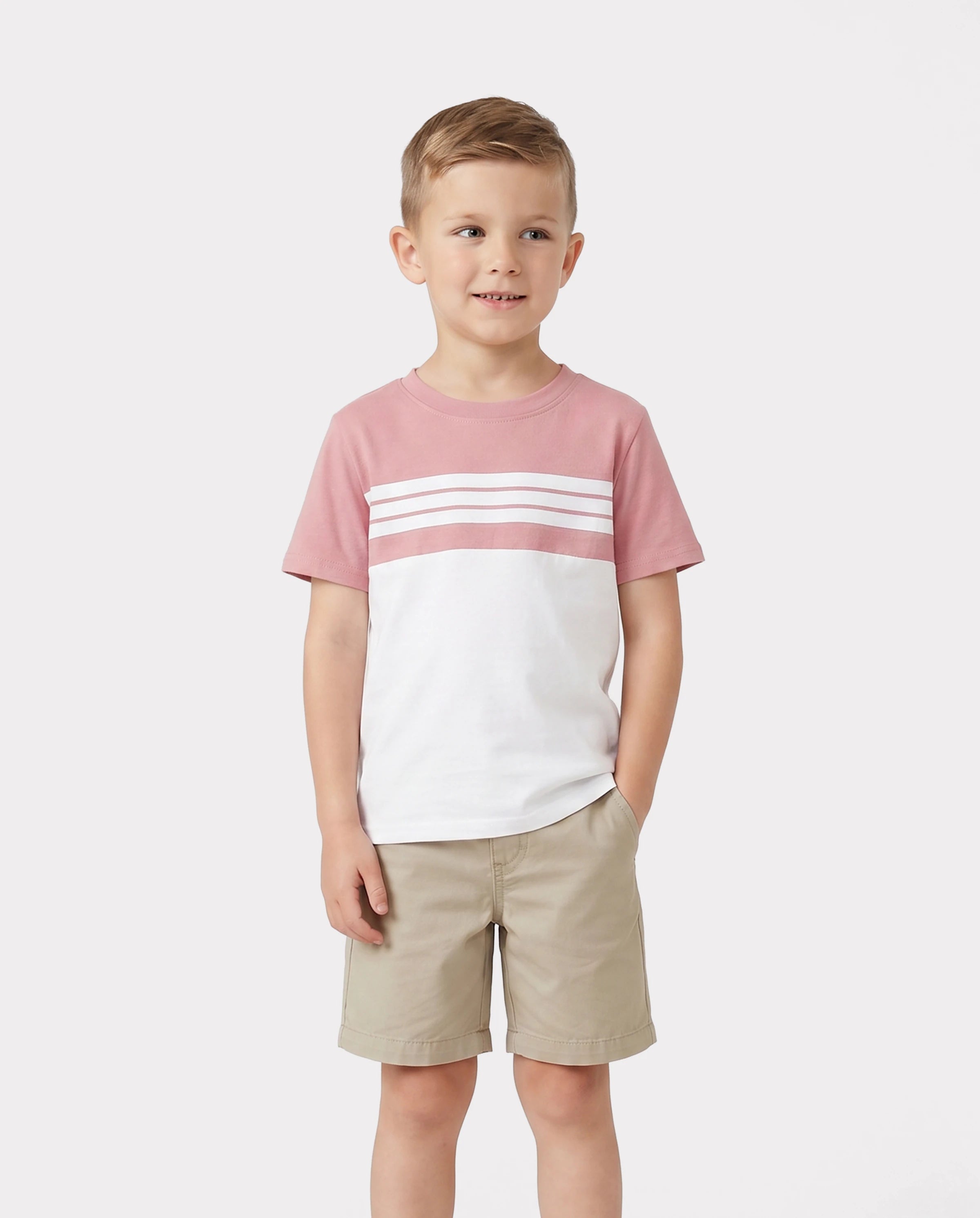 Family Matching Blue Cotton Colorblock Tee Shirt or Floral Print Smocking Puff-sleeve Dress Set  Pink