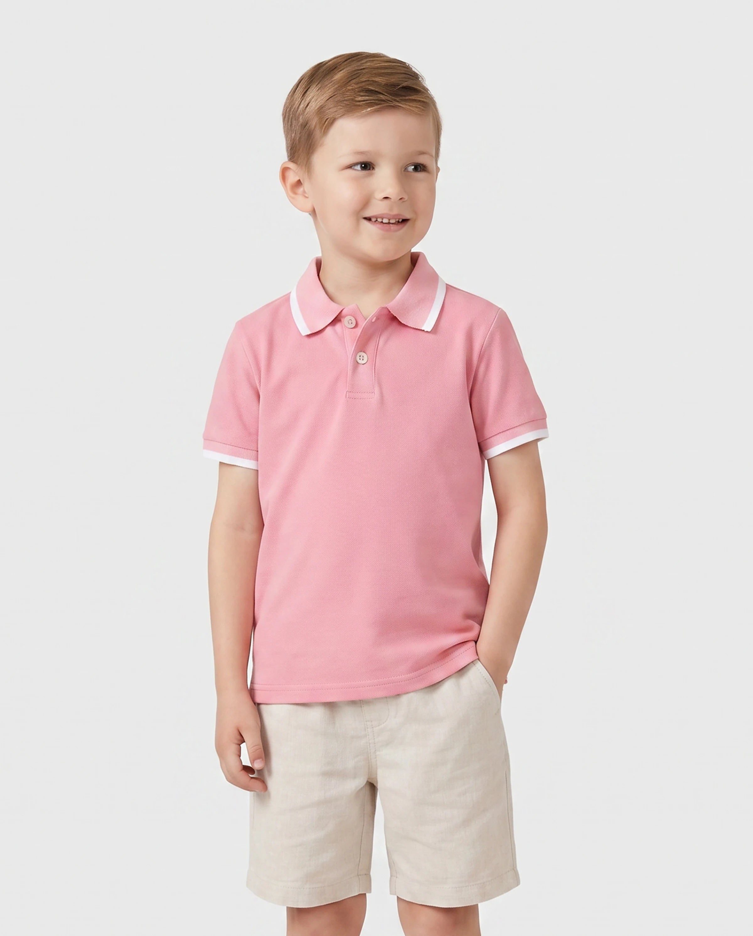 Family Matching Outfits Set Solid Color Short-sleeve Polo Collar Shirt or Flower Print Hollow out Dress  Pink