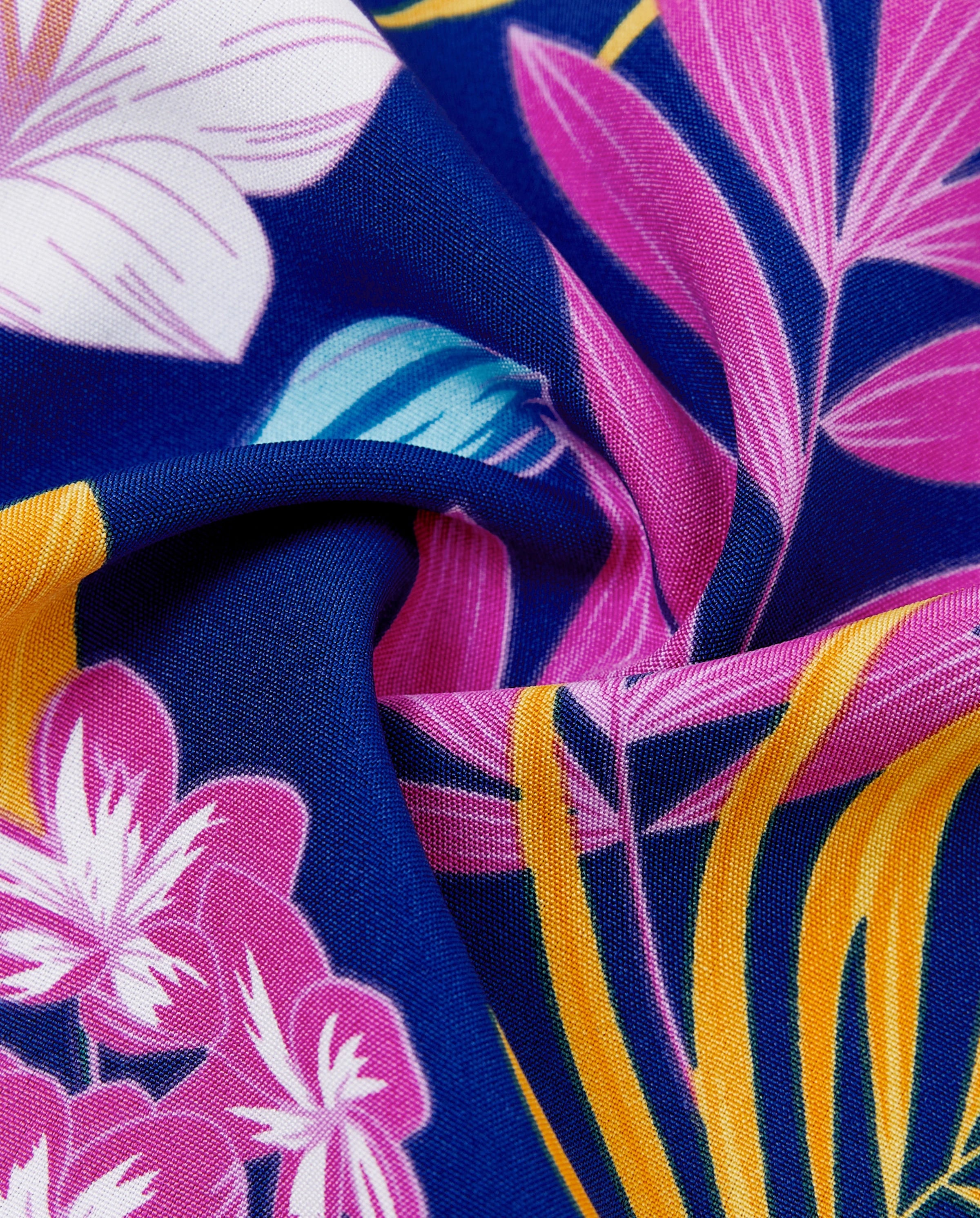 Matching Family Hawaiian Outfits Tropical Floral Print Strap Dress or Short-sleeve Shirts & Shorts Set Summer Beachwear Set for Vacation Deep Blue