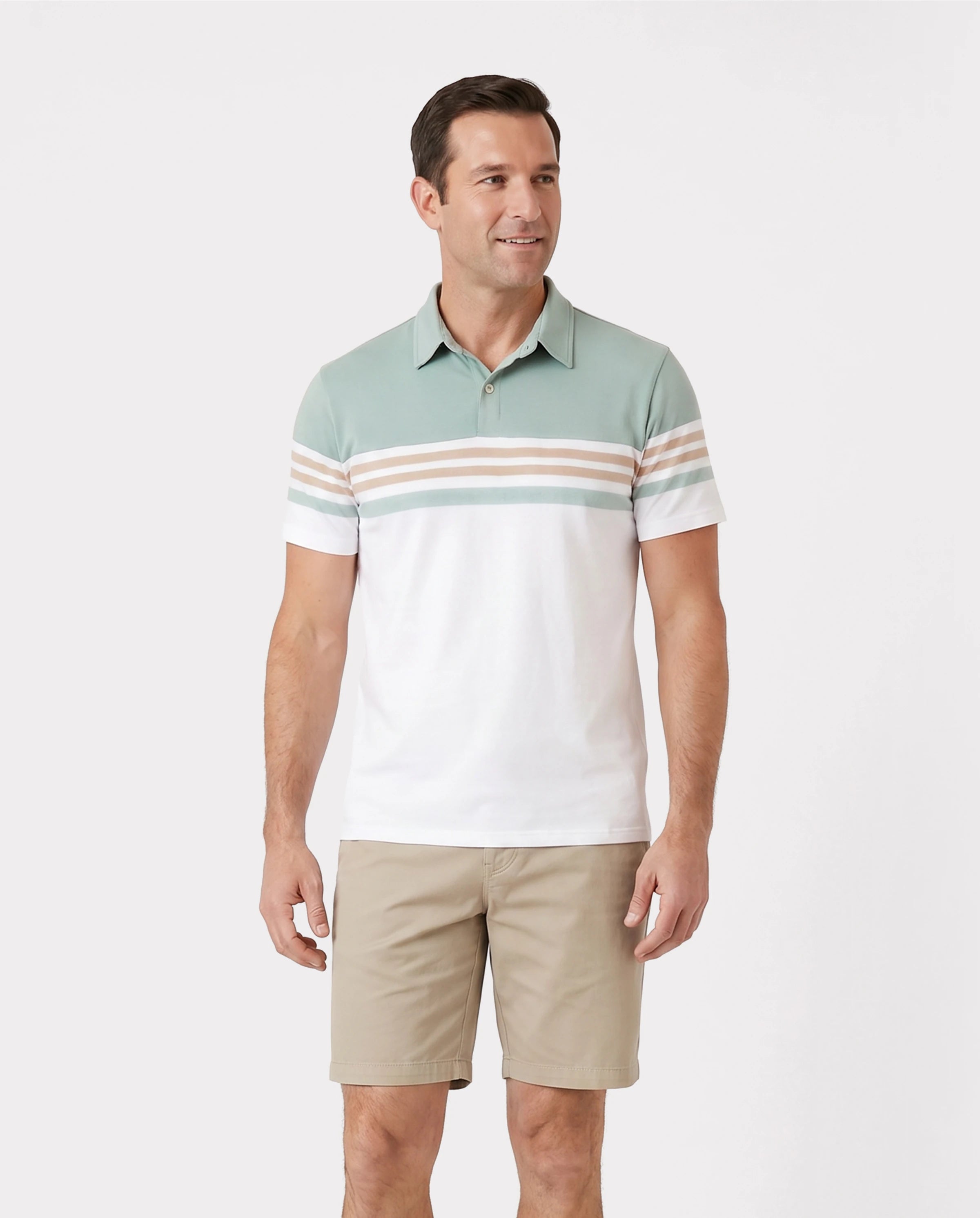Family Matching Sets Green Striped Polo Shirt or Flora Print Strap Belted Dress Light Green