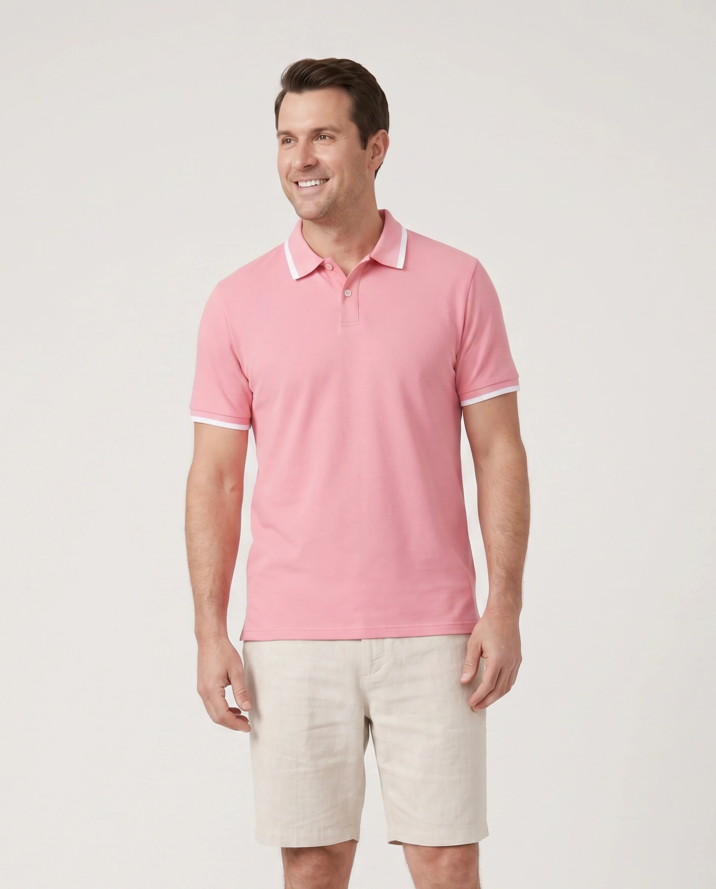 Family Matching Outfits Set Solid Color Short-sleeve Polo Collar Shirt or Flower Print Hollow out Dress  Pink