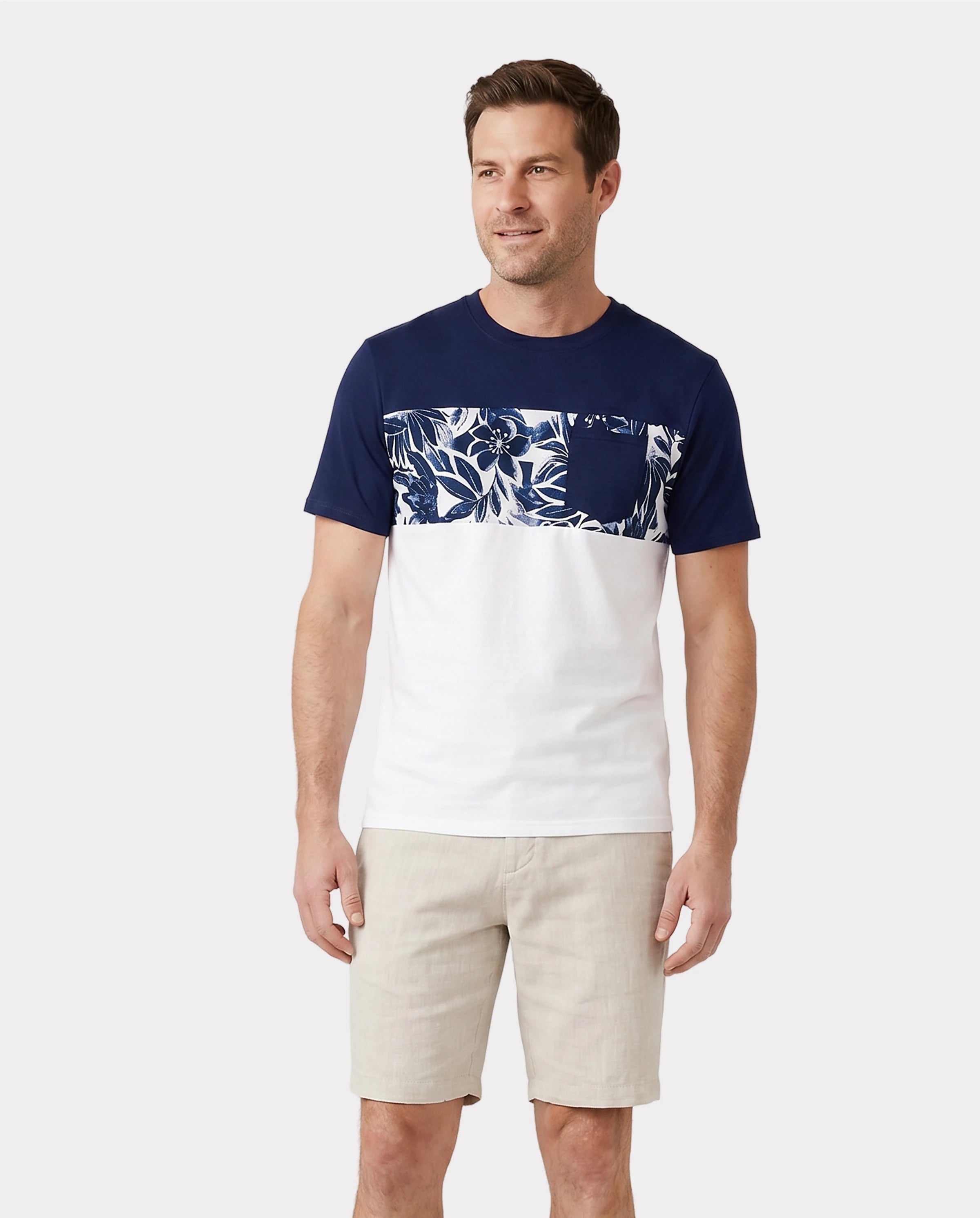 Family Matching Cotton Tee Flora Print Splicing Shirt or Tank Dress Deep Blue
