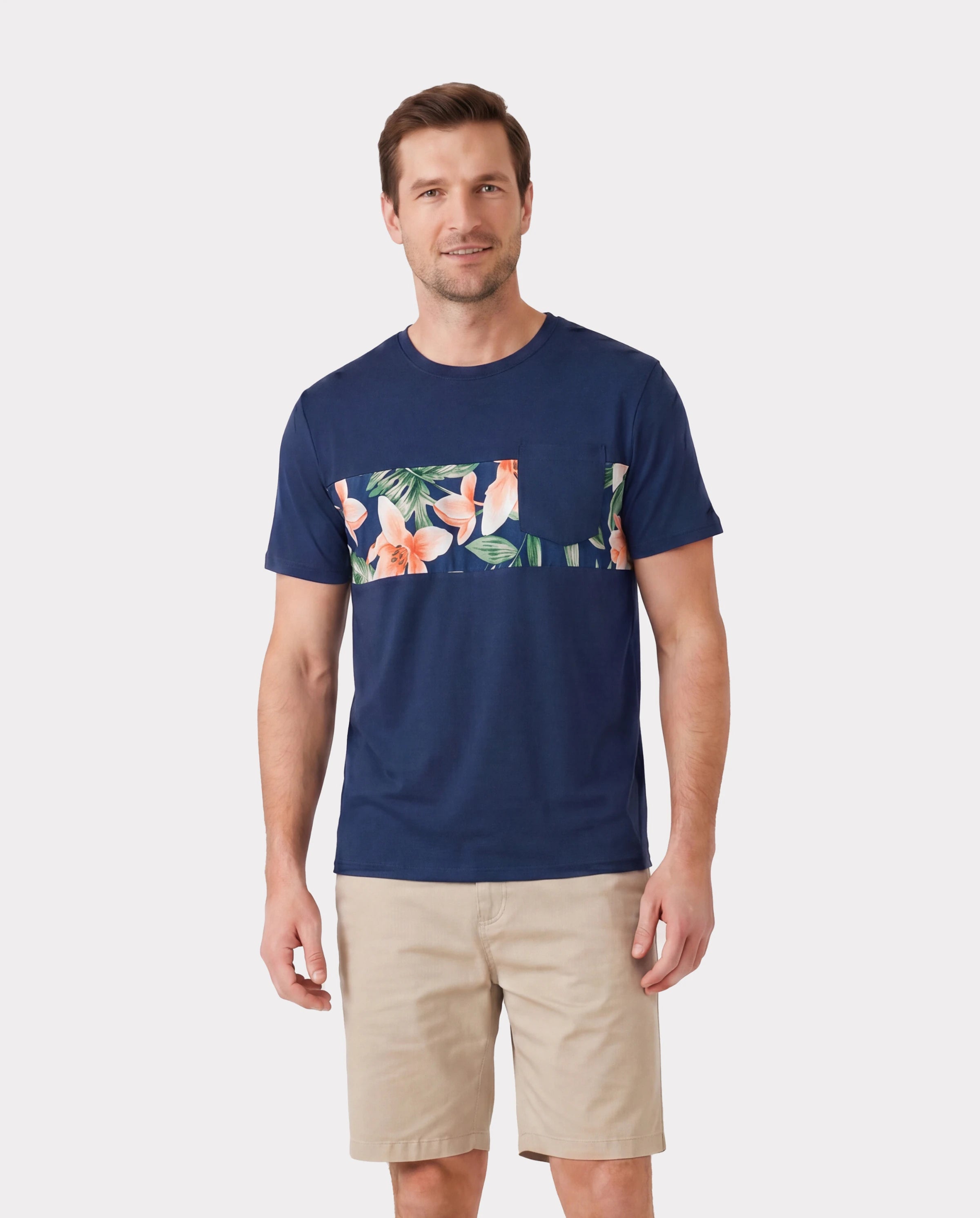 Family Matching Sets Floral Panel Short-sleeve T-shirts or All Over Floral Print V Neck Spaghetti Strap Midi Dresses with Hidden Snap royalblue