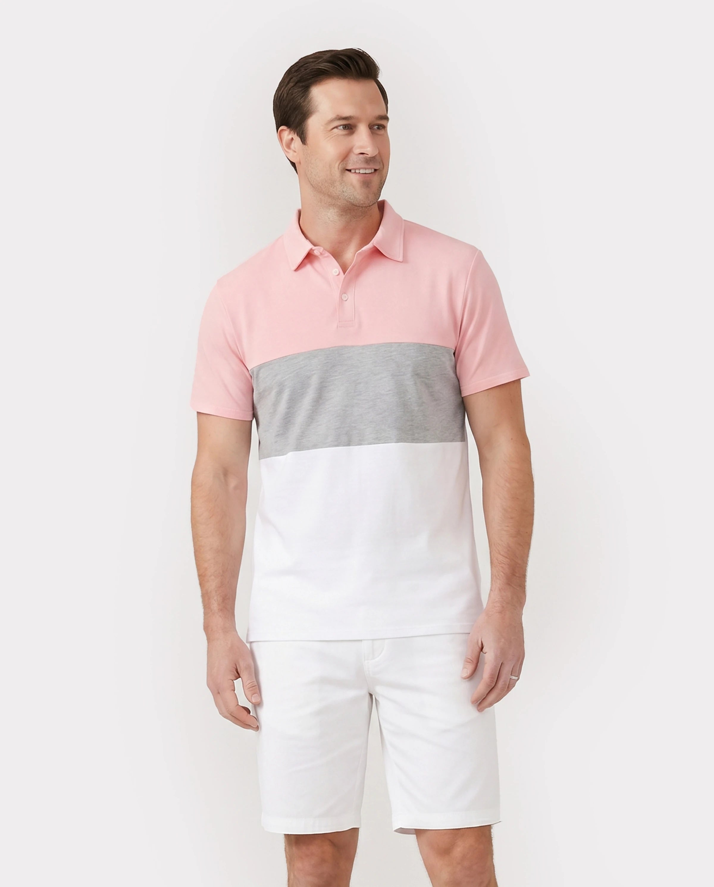 Family Matching Pink Sleeveless Splicing Floral Print Midi Dresses and Colorblock Short-sleeve Polo Shirts Sets Pink
