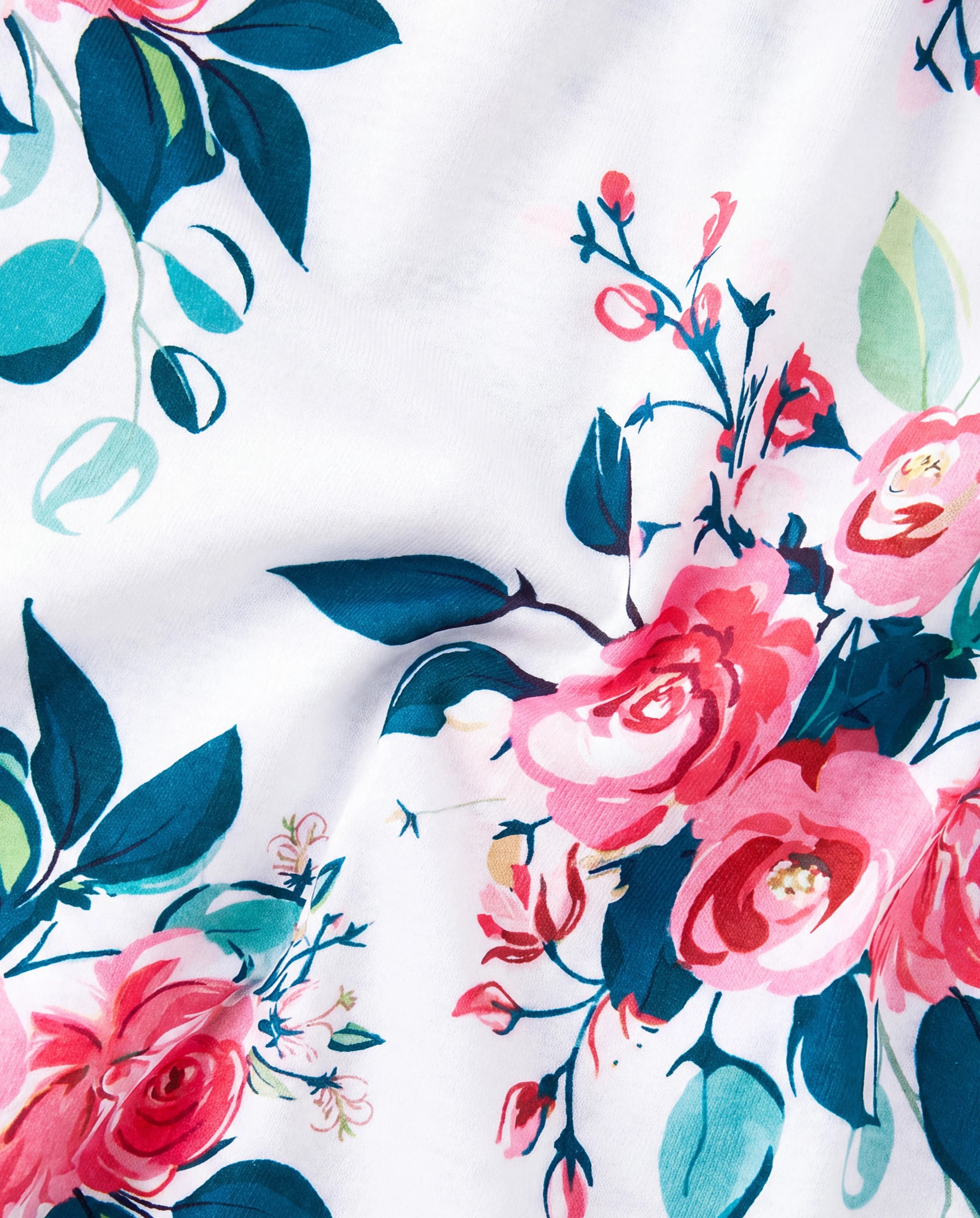 Family Matching Solid V Neck Flutter-sleeve Splicing Floral Print Dresses and Short-sleeve Colorblock T-shirts Sets Azure-