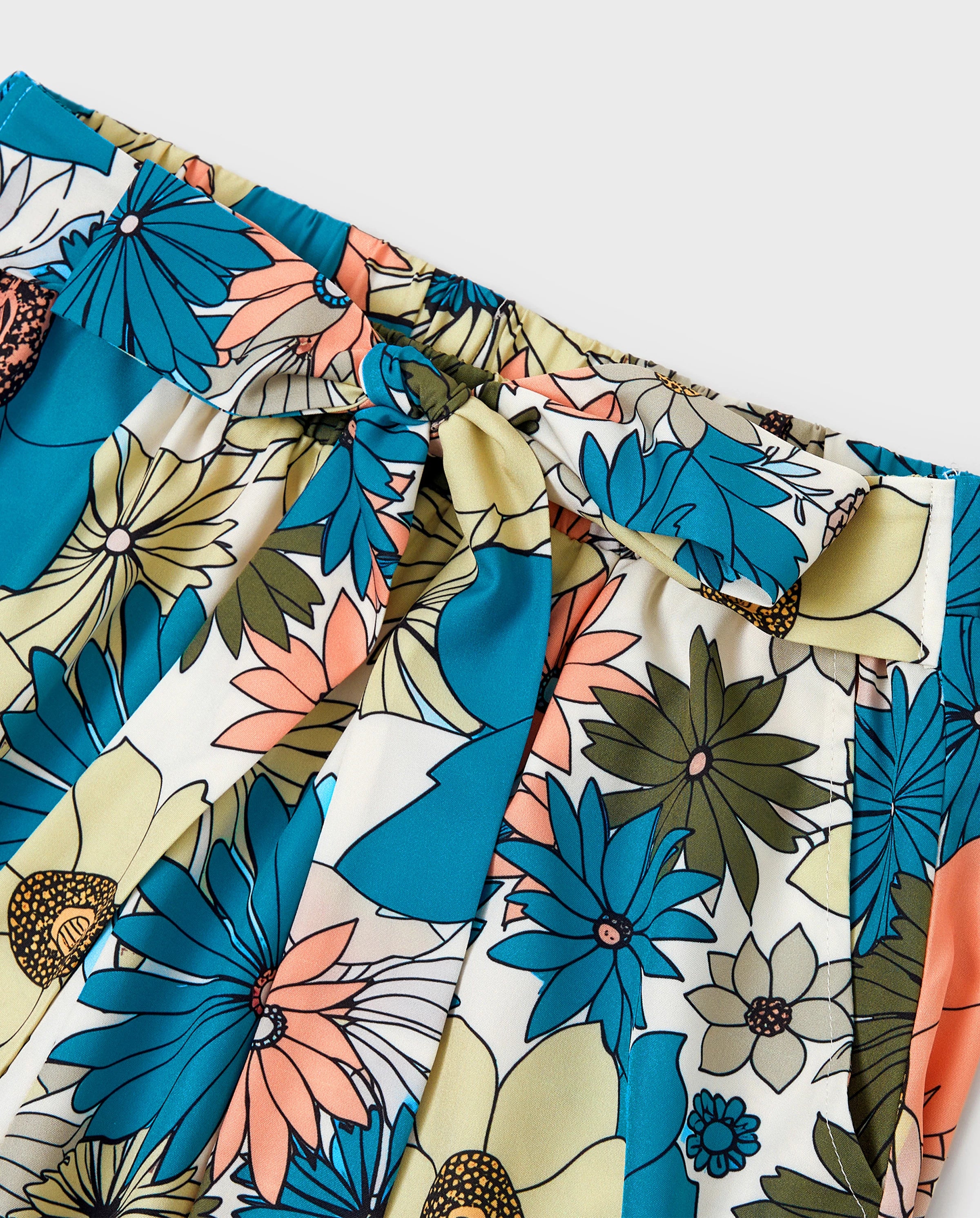 Family Matching Set Sun Flower Print Short-sleeve Collar Shirt or White Camisole Top and Flower Wide-leg Pants Set for Summer Vacation  Multi-color
