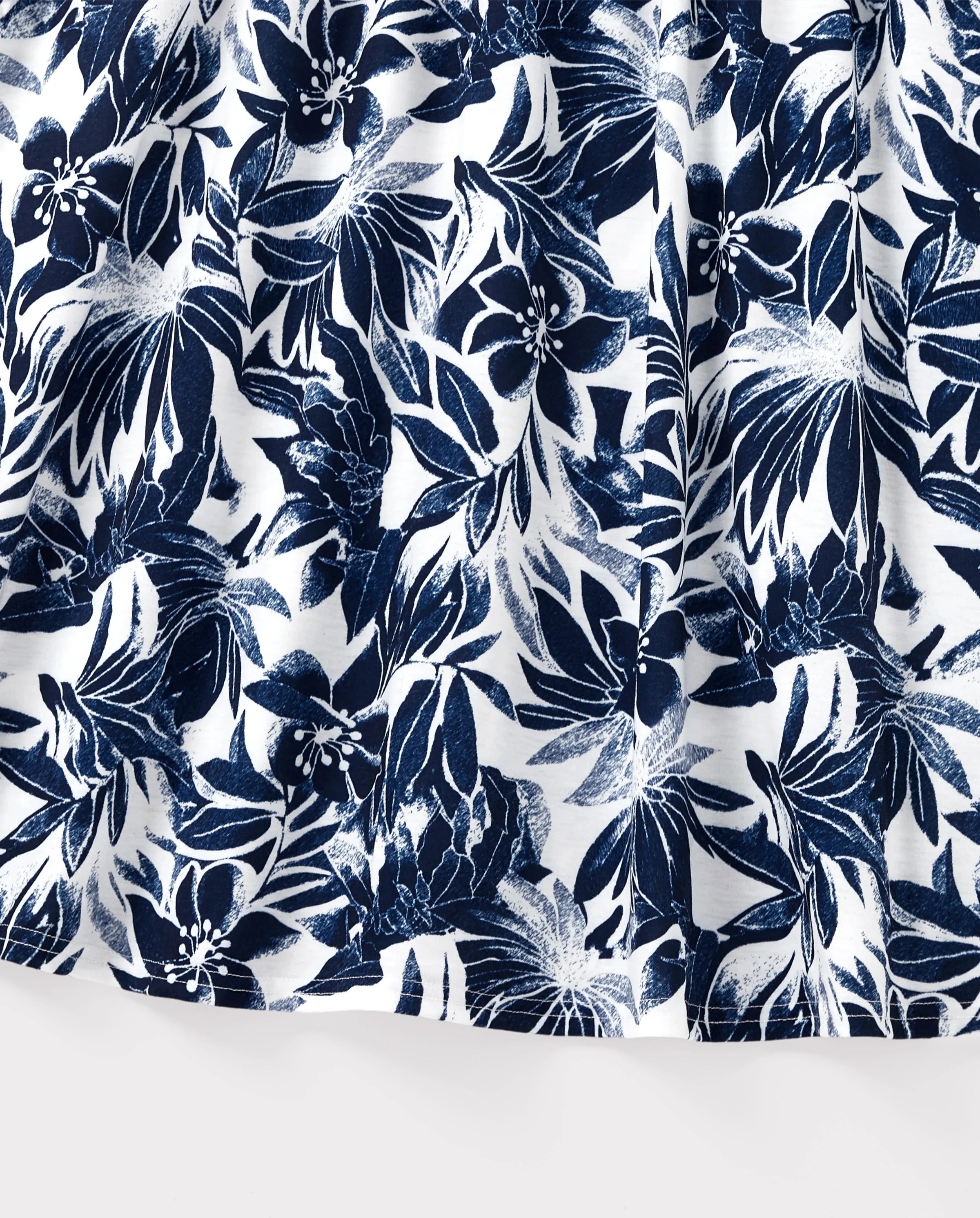 Family Matching Cotton Tee Flora Print Splicing Shirt or Tank Dress Deep Blue