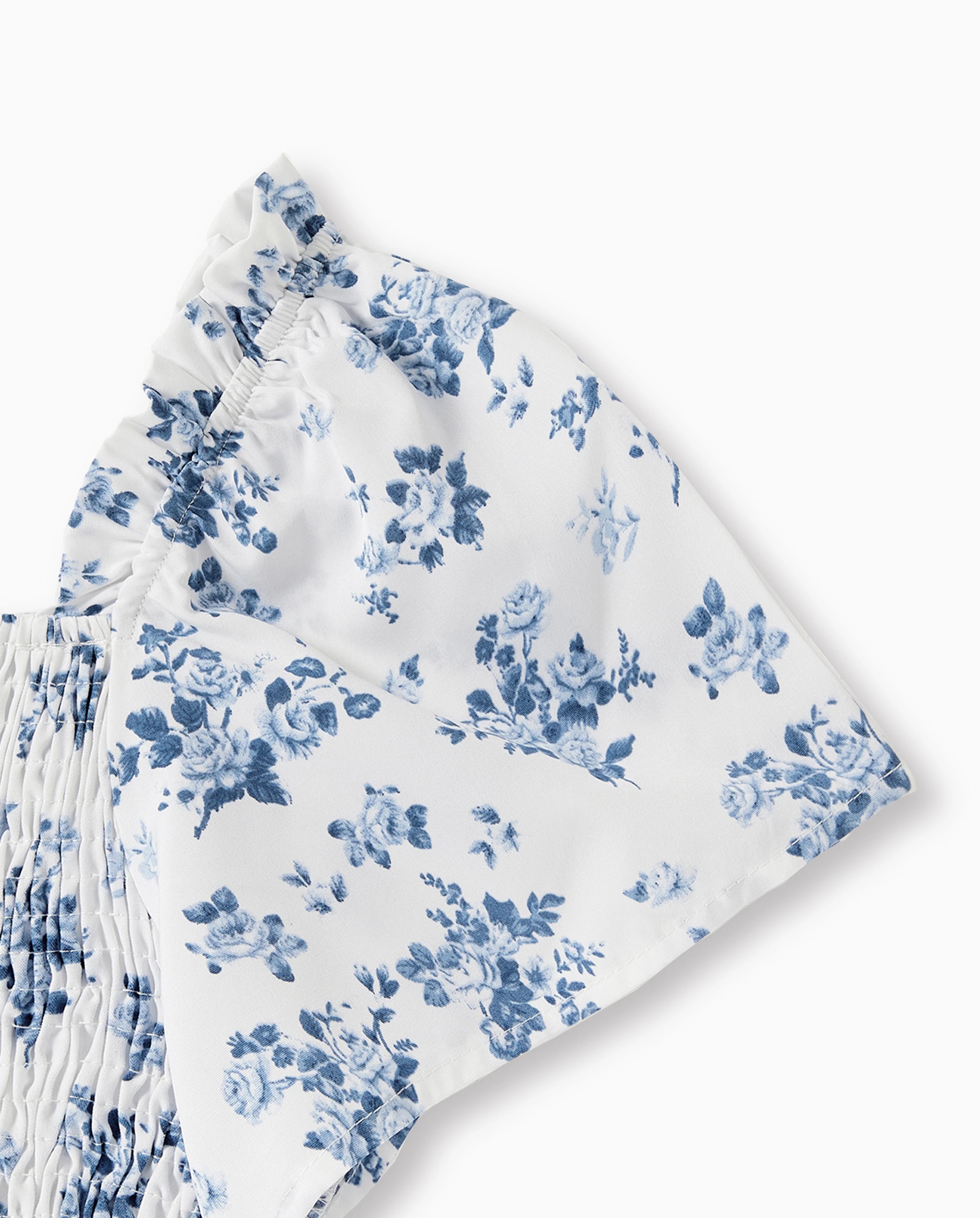 Family Matching Outfit: Floral Smocking Casual Suit BLUEWHITE