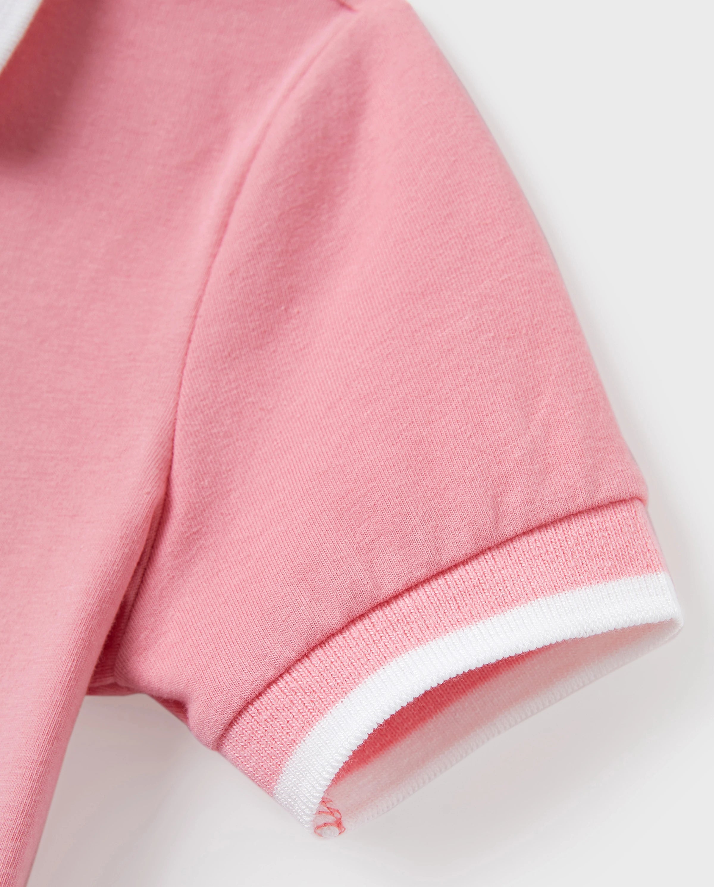 Family Matching Outfits Set Solid Color Short-sleeve Polo Collar Shirt or Flower Print Hollow out Dress  Pink