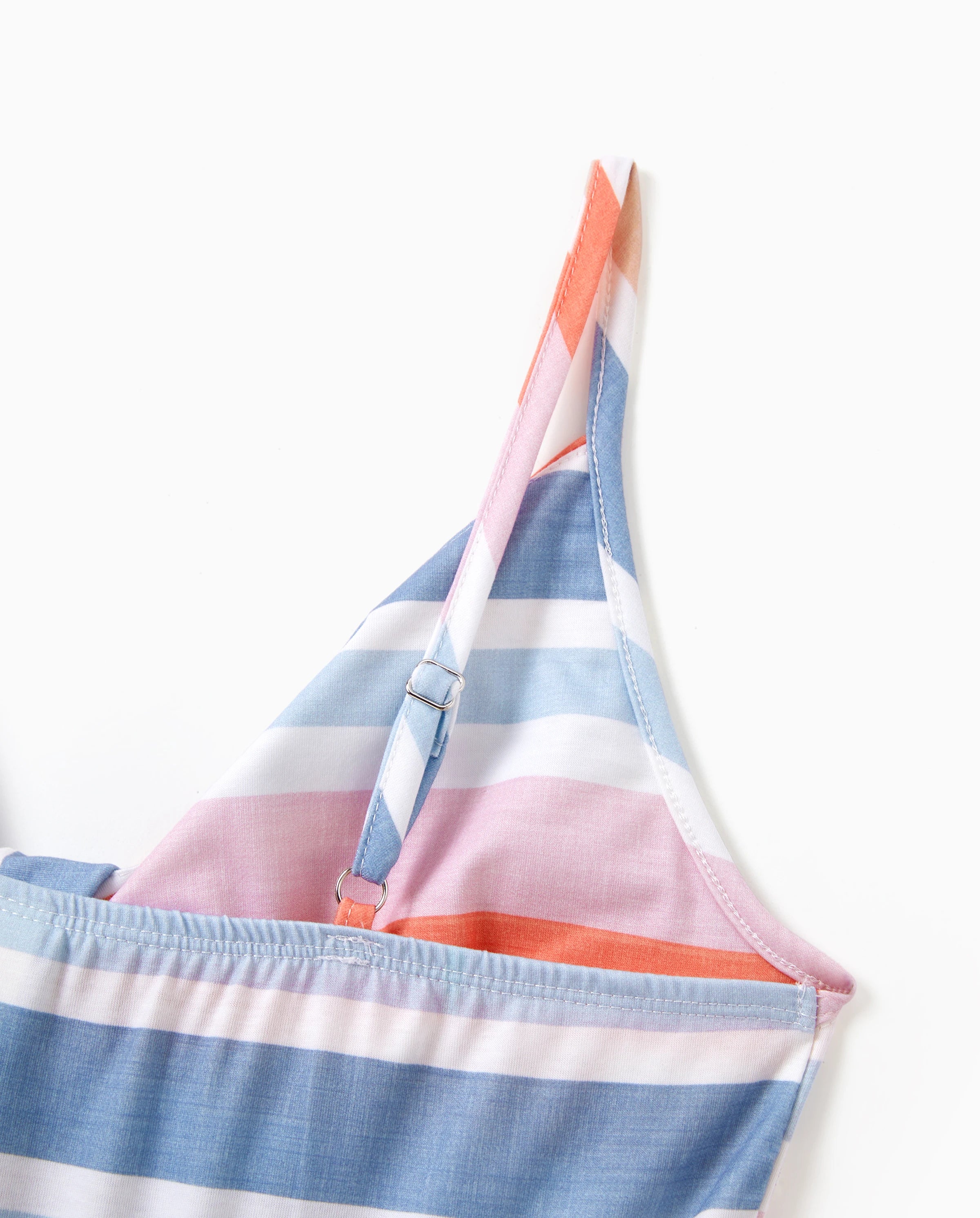 Family Matching Blue Short-sleeve Tee or Colorful Stripe Camisole Dress Multi-color