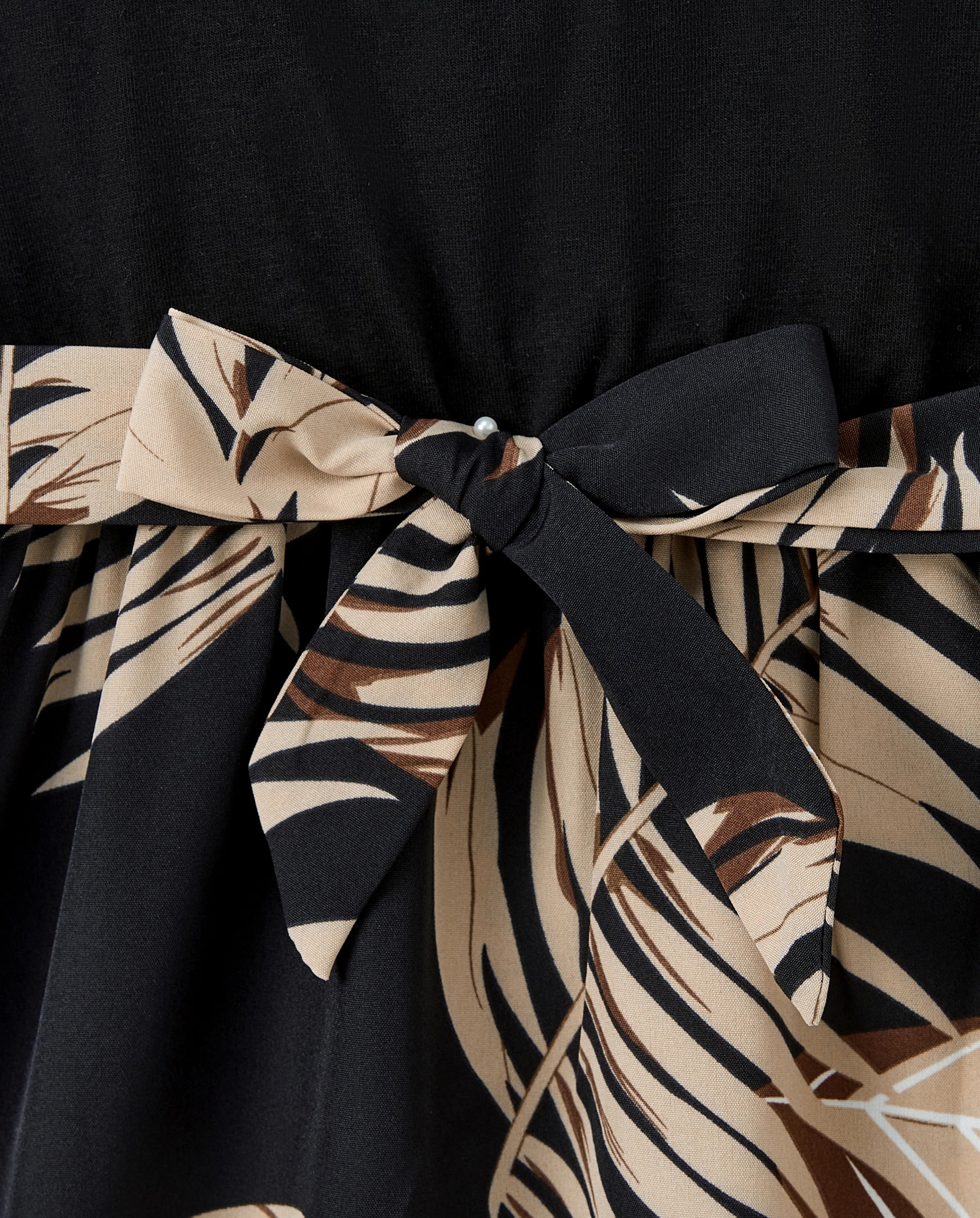 Family Matching Floral Print Belted Cami Dresses And Solid Short Sleeve Tops Sets Black