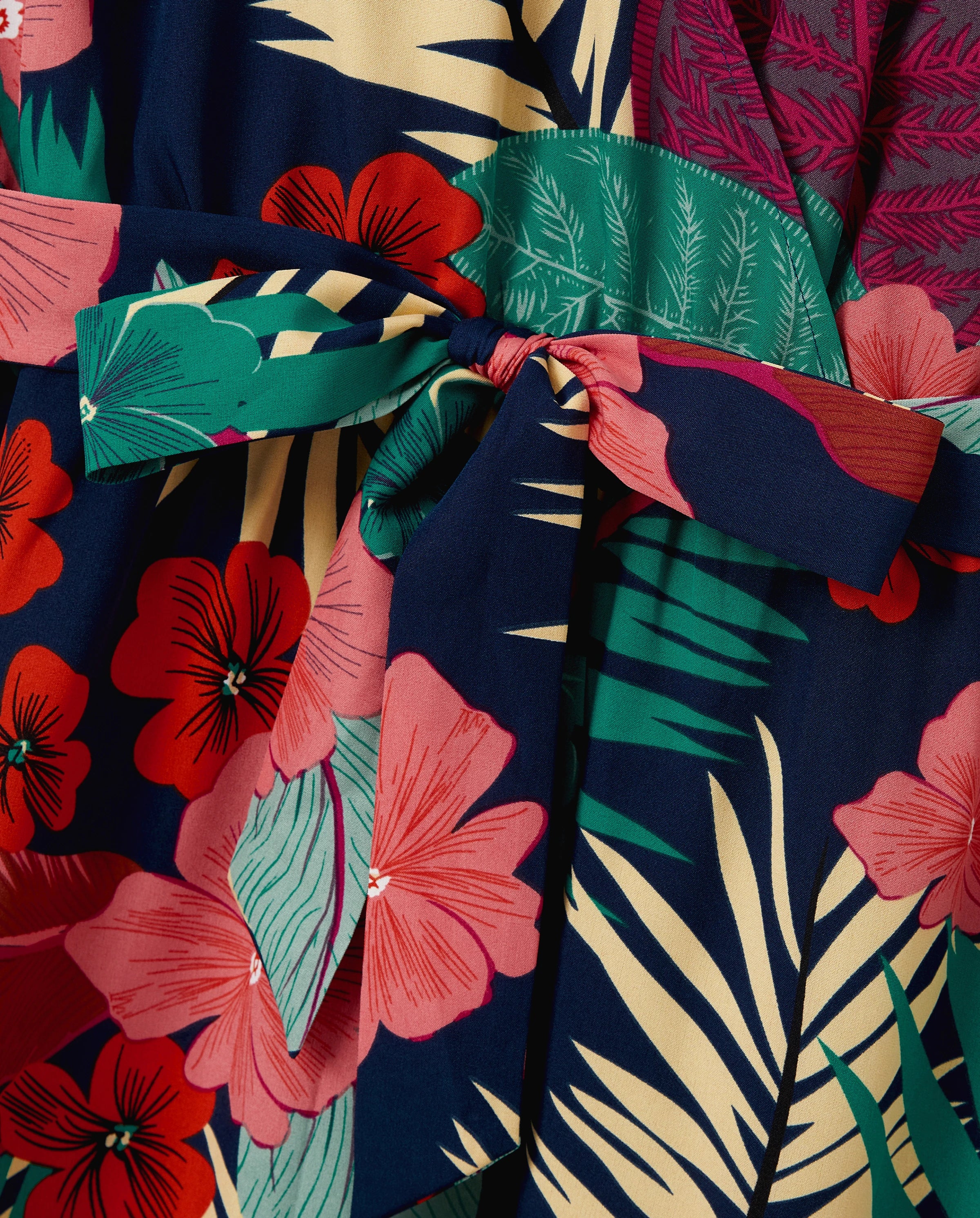 Family Matching Sets Floral Panel Black tee and V-neck Strap Dress with Hidden Snap Deep Blue
