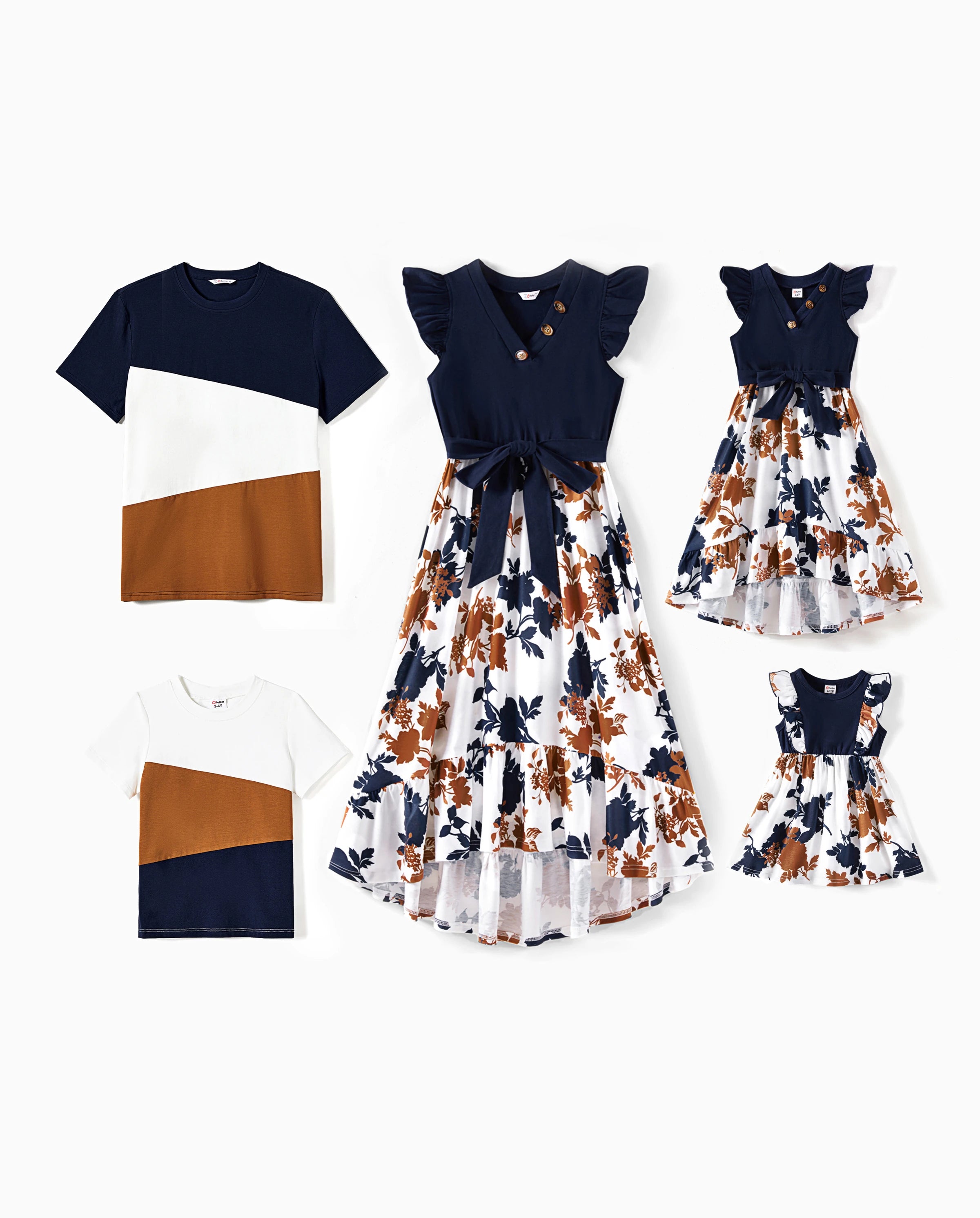 Family Matching Casual Dress or T-Shirt, Solid Color, Fabric Stitching royalblue