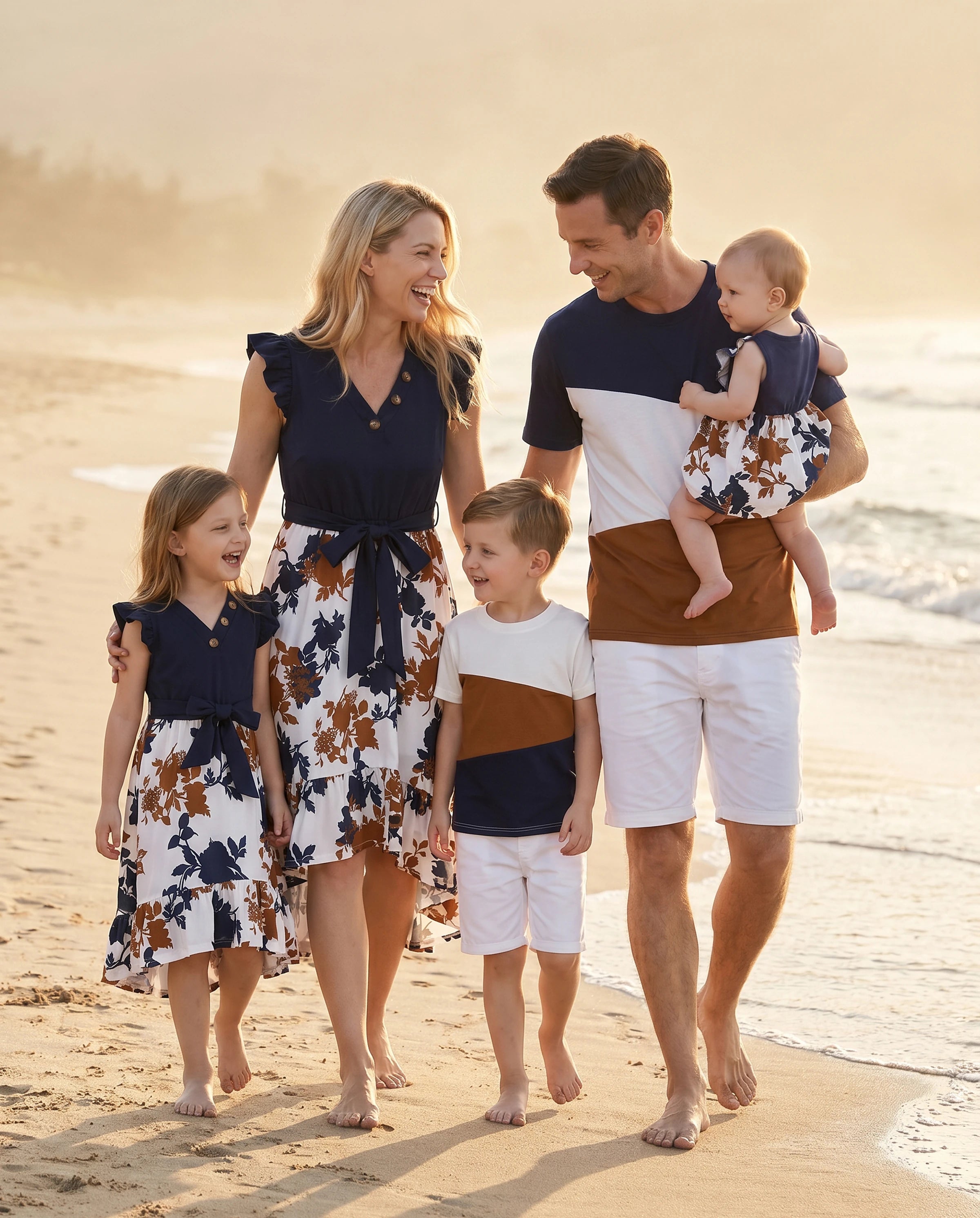 Family Matching Casual Dress or T-Shirt, Solid Color, Fabric Stitching royalblue