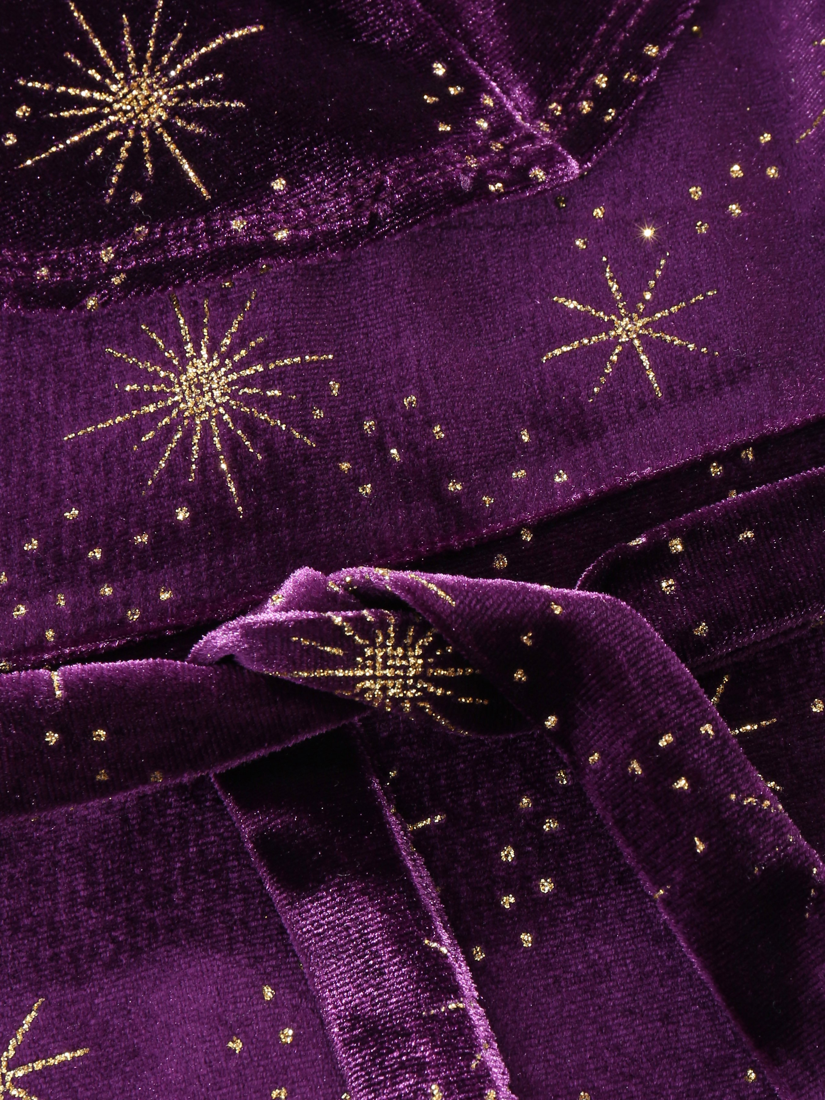Velvet V-neck Star Ruffle Tie Back Midi Dress — Purple