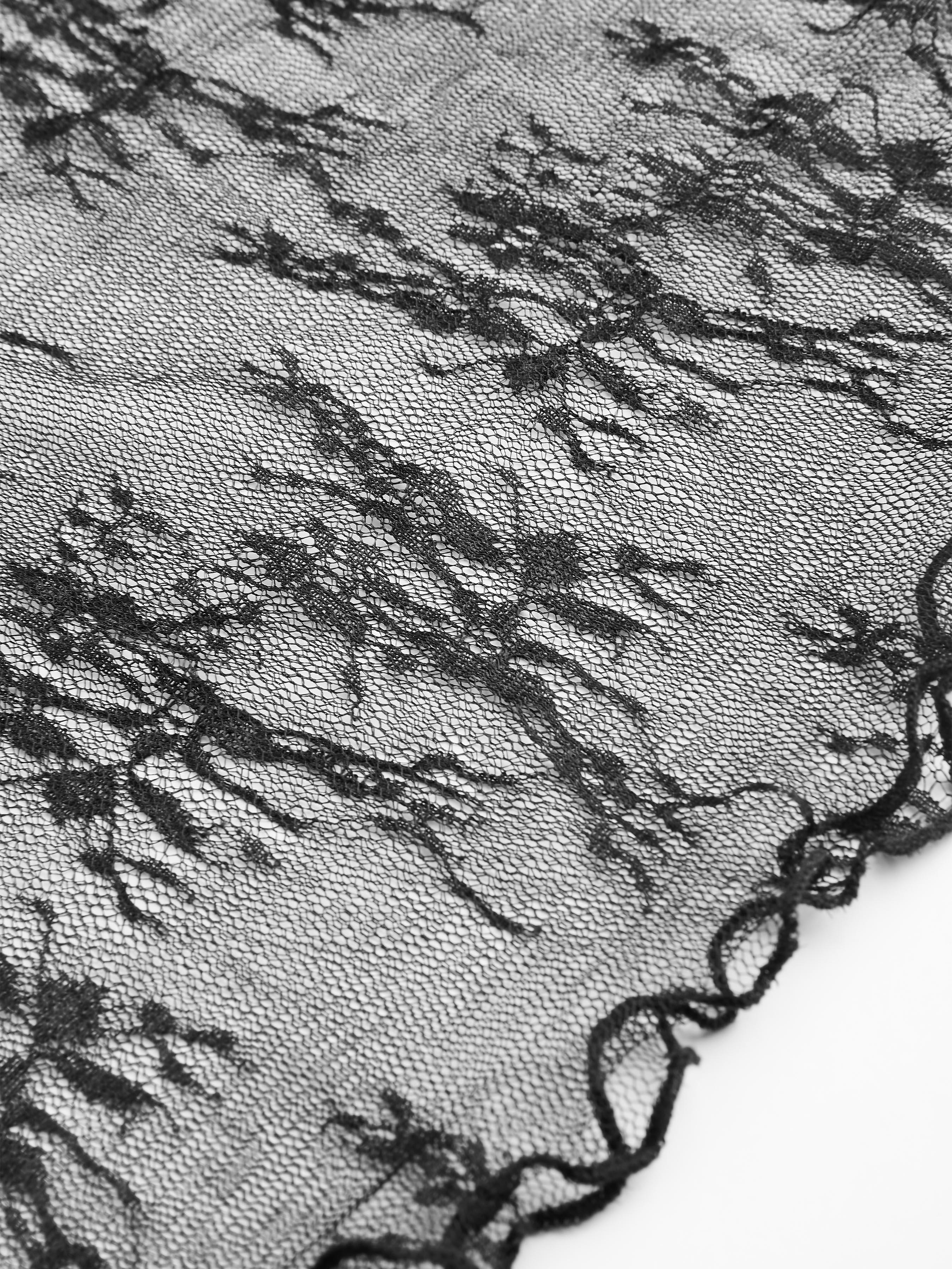 Lace High Neck Lace Long Sleeve Top — Black