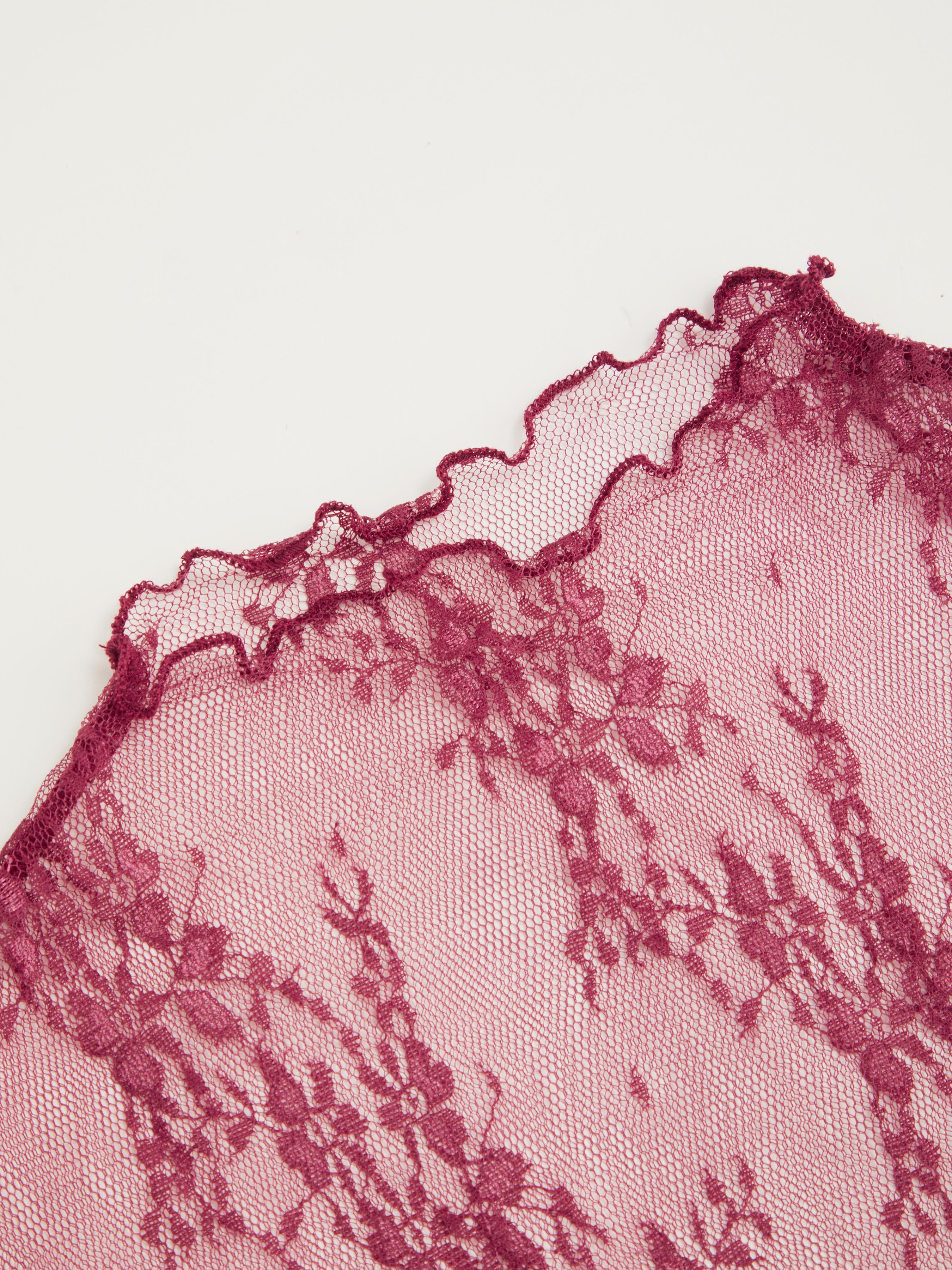 Lace High Neck Lace Long Sleeve Top — Burgundy