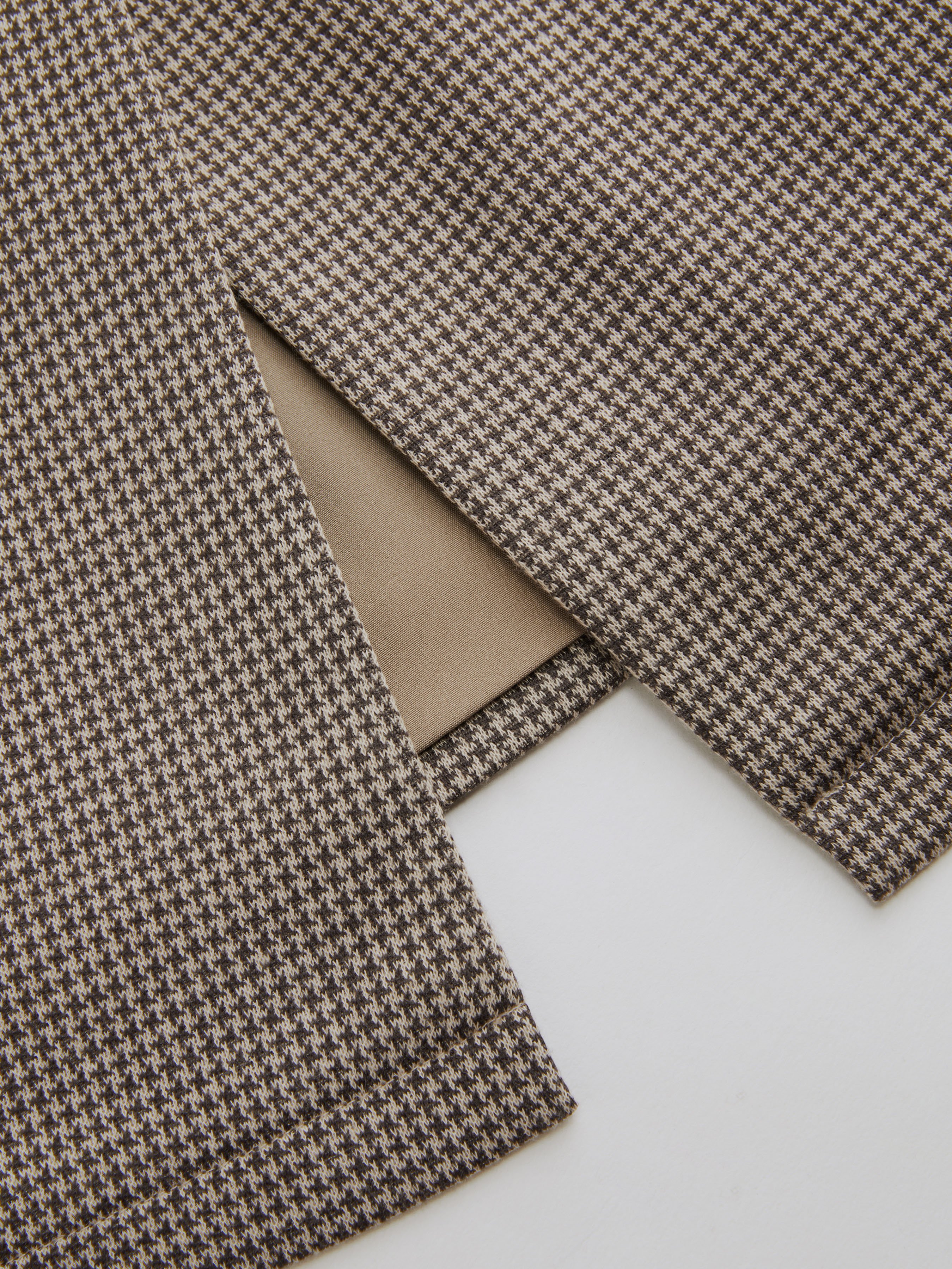 Peter Pan Collar Houndstooth & Polka Dot Button Short Sleeve Blouse — Brown