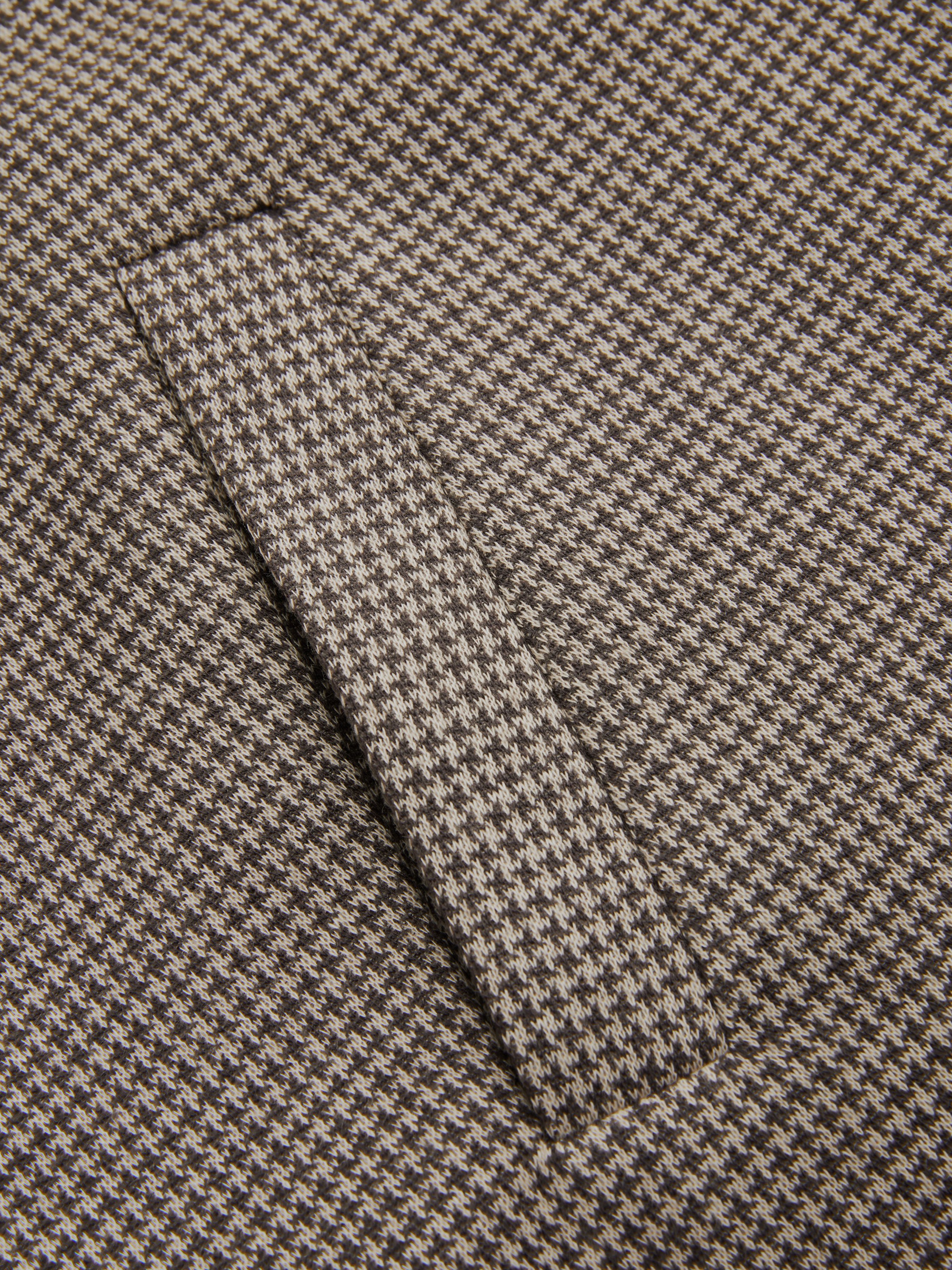 Peter Pan Collar Houndstooth & Polka Dot Button Short Sleeve Blouse — Brown