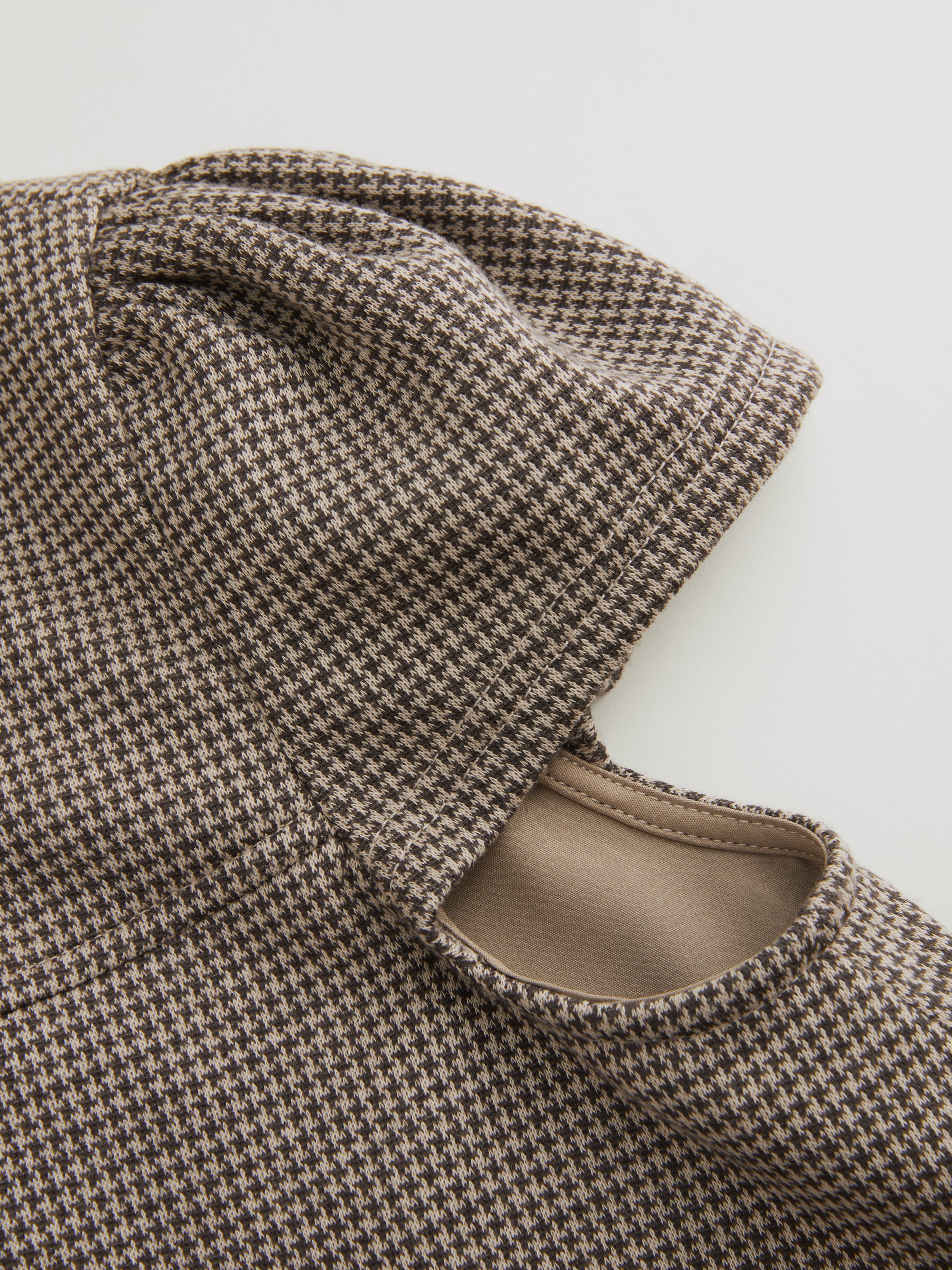 Peter Pan Collar Houndstooth & Polka Dot Button Short Sleeve Blouse — Brown