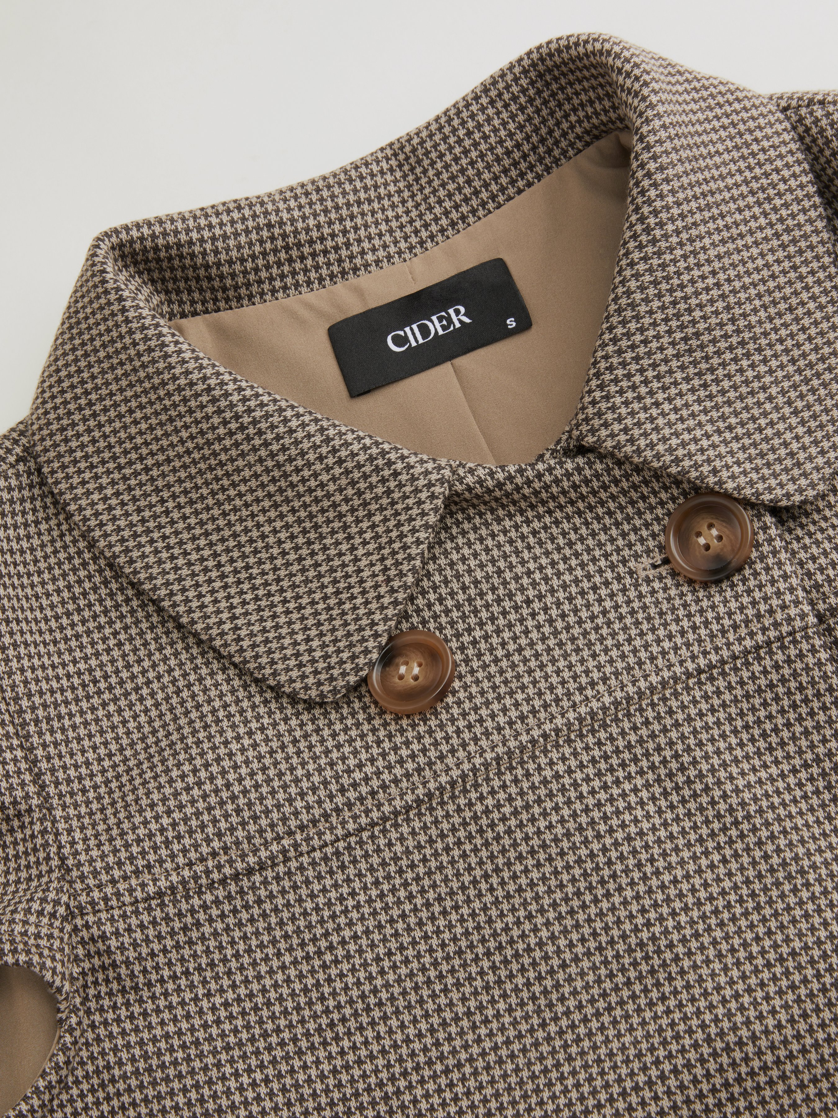 Peter Pan Collar Houndstooth & Polka Dot Button Short Sleeve Blouse — Brown